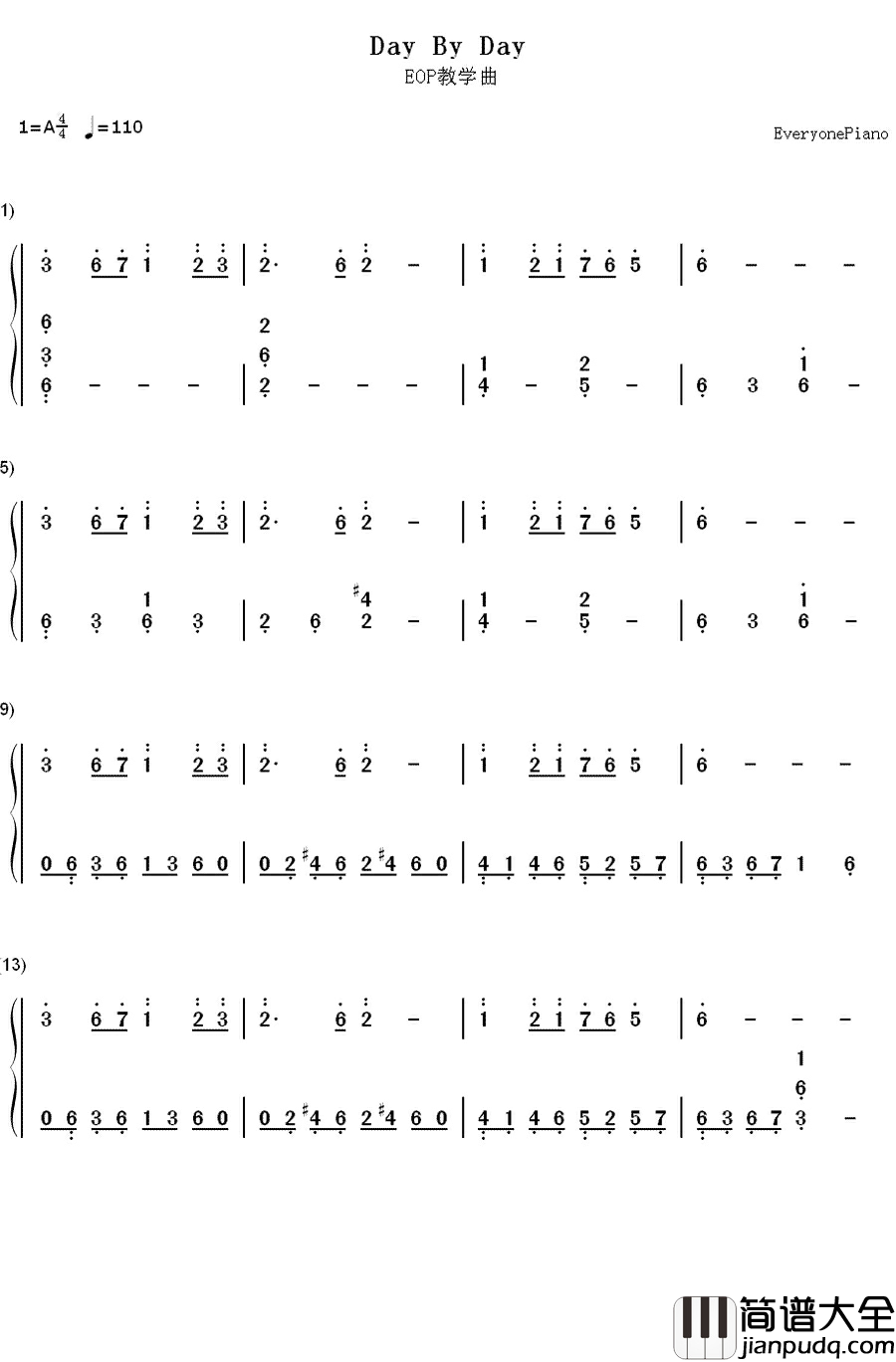 DAY BY DAY钢琴简谱_数字双手_T_ara