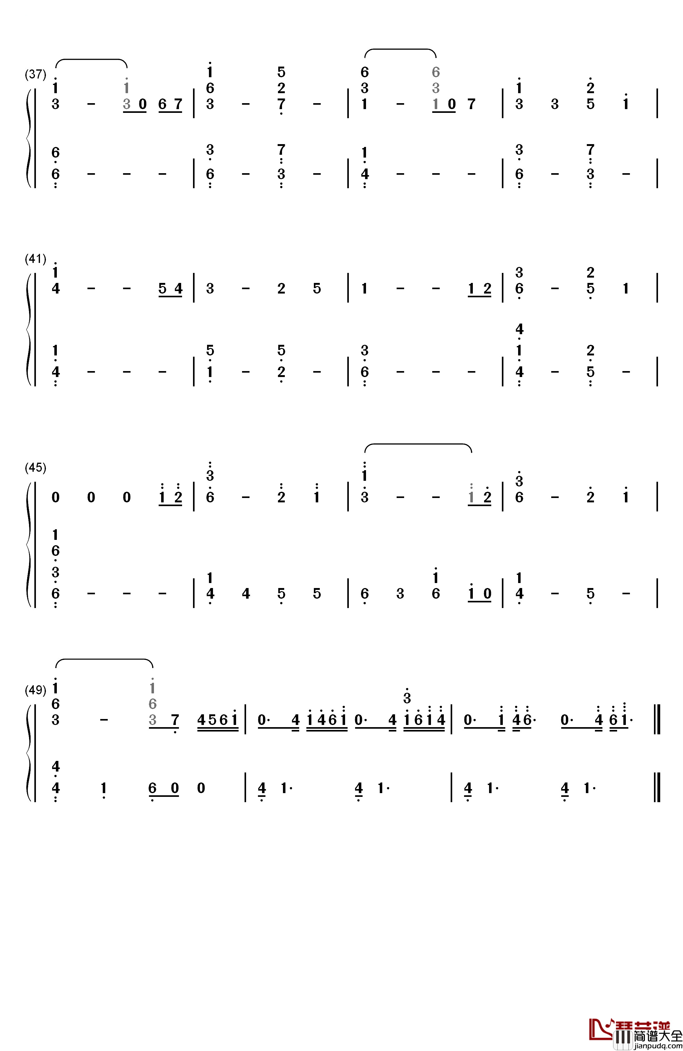 秒速5センチメートル钢琴简谱_数字双手_天门