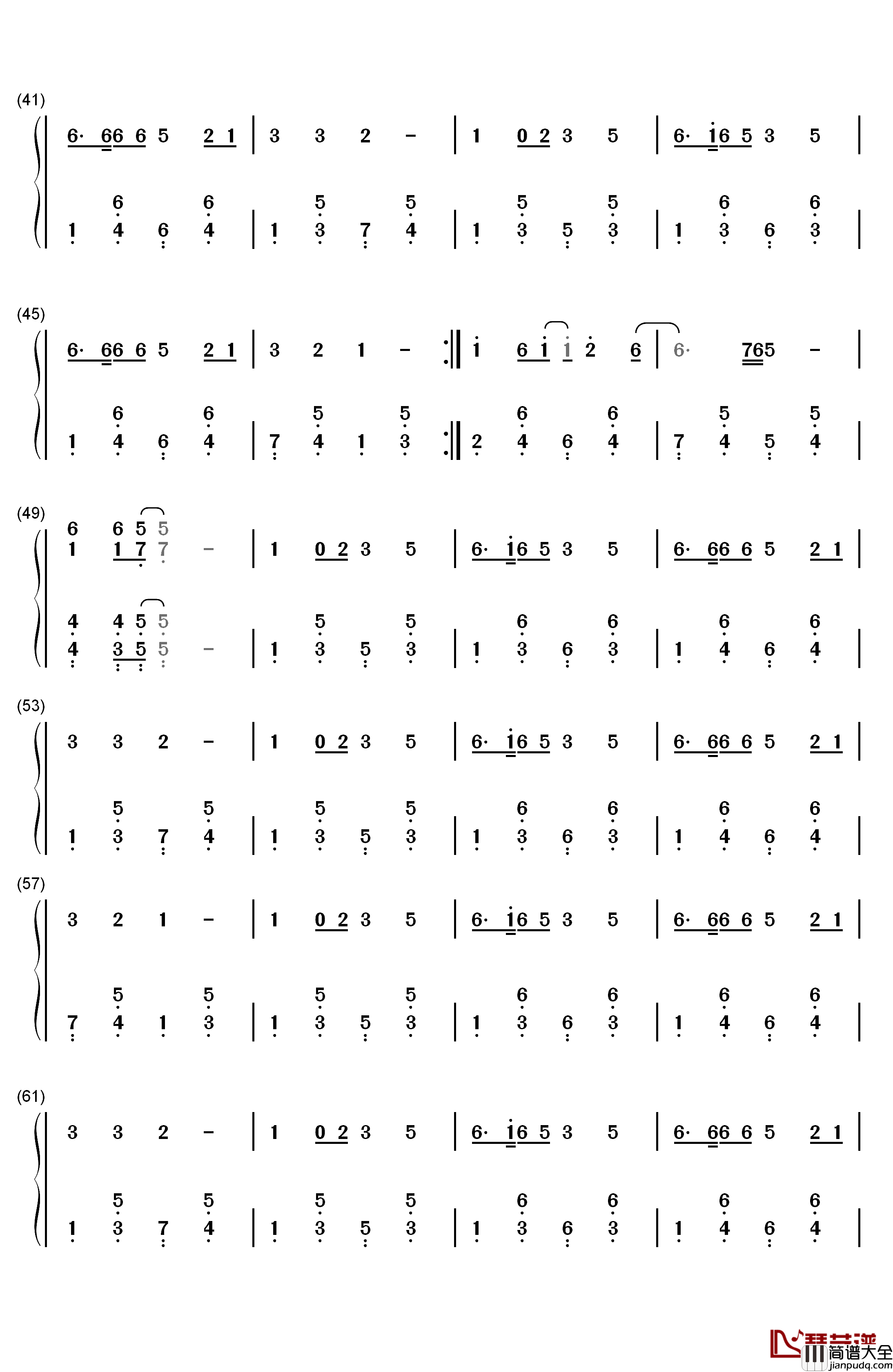 桃花朵朵开钢琴简谱_数字双手_阿牛