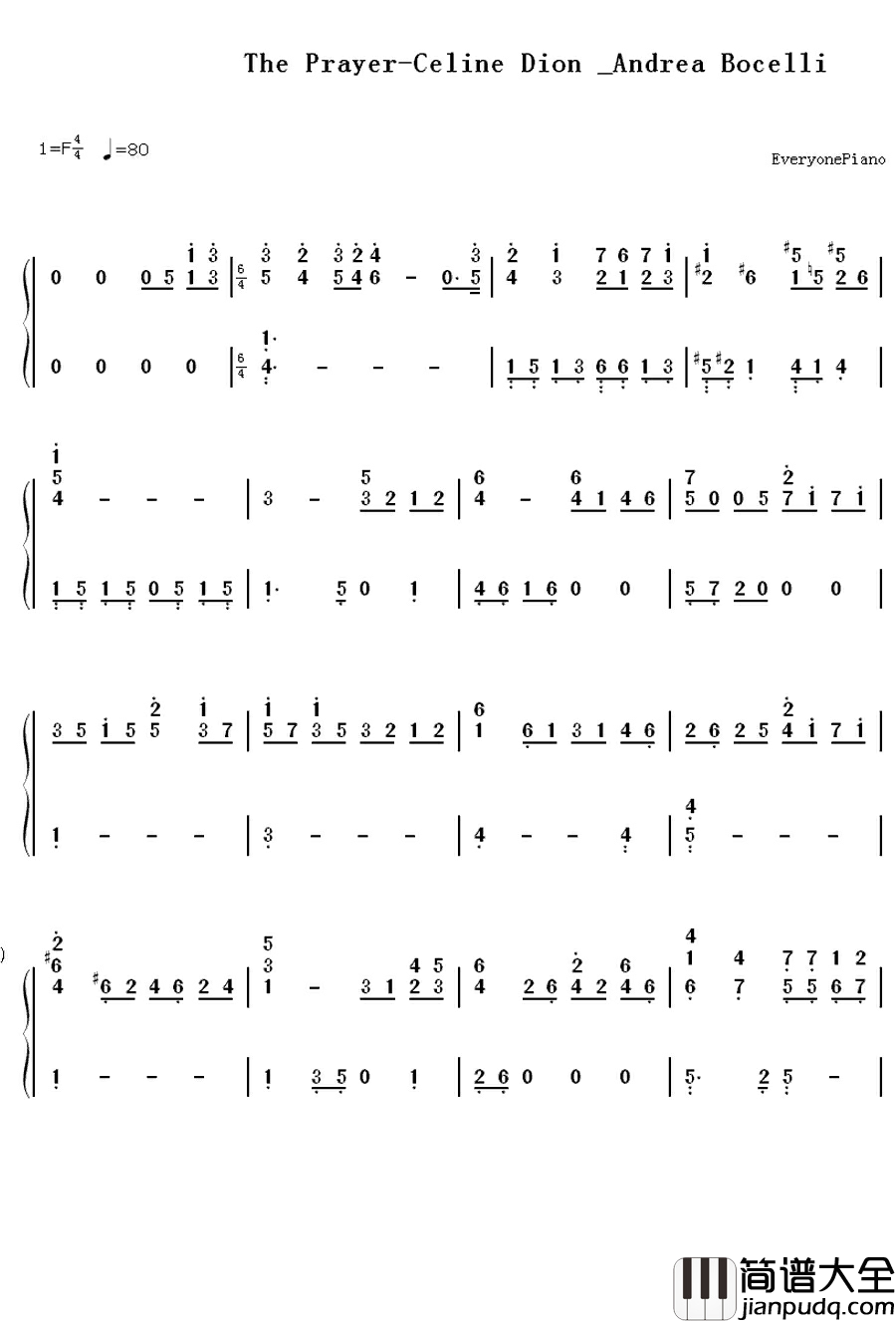 The_Prayer钢琴简谱_数字双手_Celine_Dion__Andrea_Bocelli