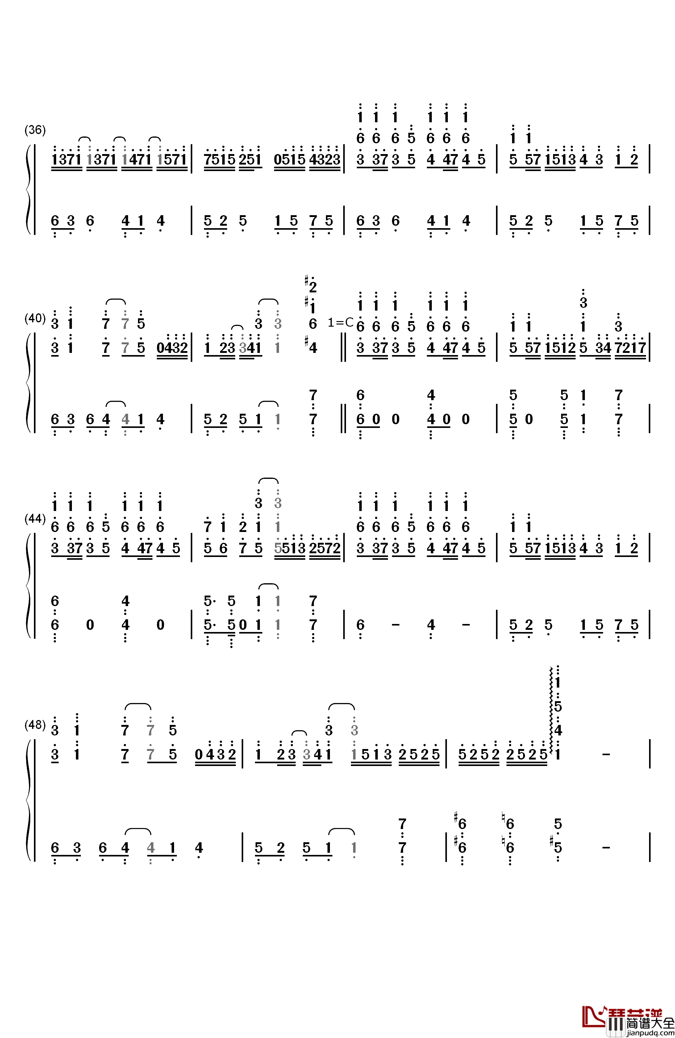 琴之翼钢琴简谱_数字双手_V.K克
