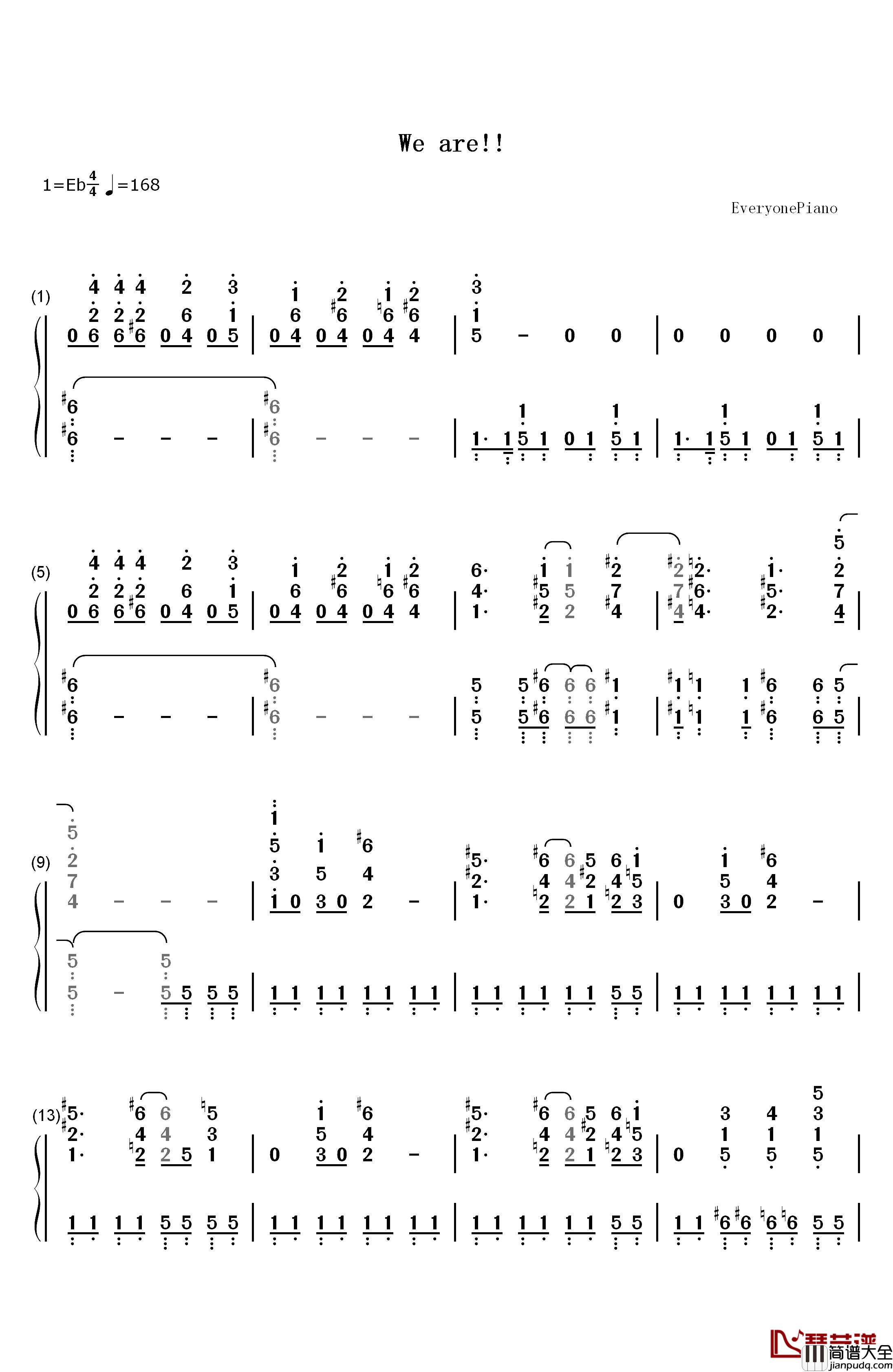 We_are!钢琴简谱_数字双手_きただにひろし
