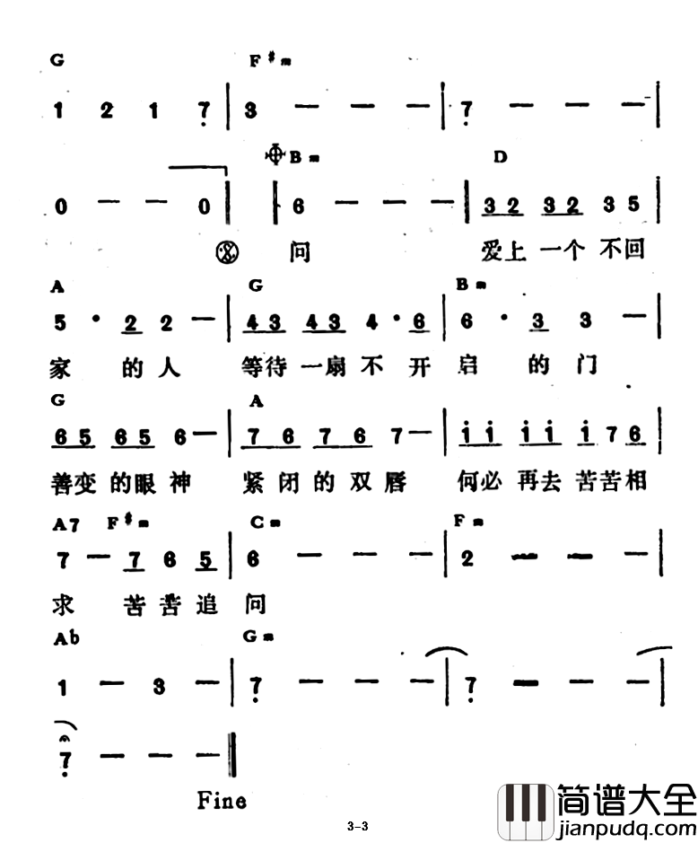 爱上一个不回家的人简谱_带和弦版林忆莲_
