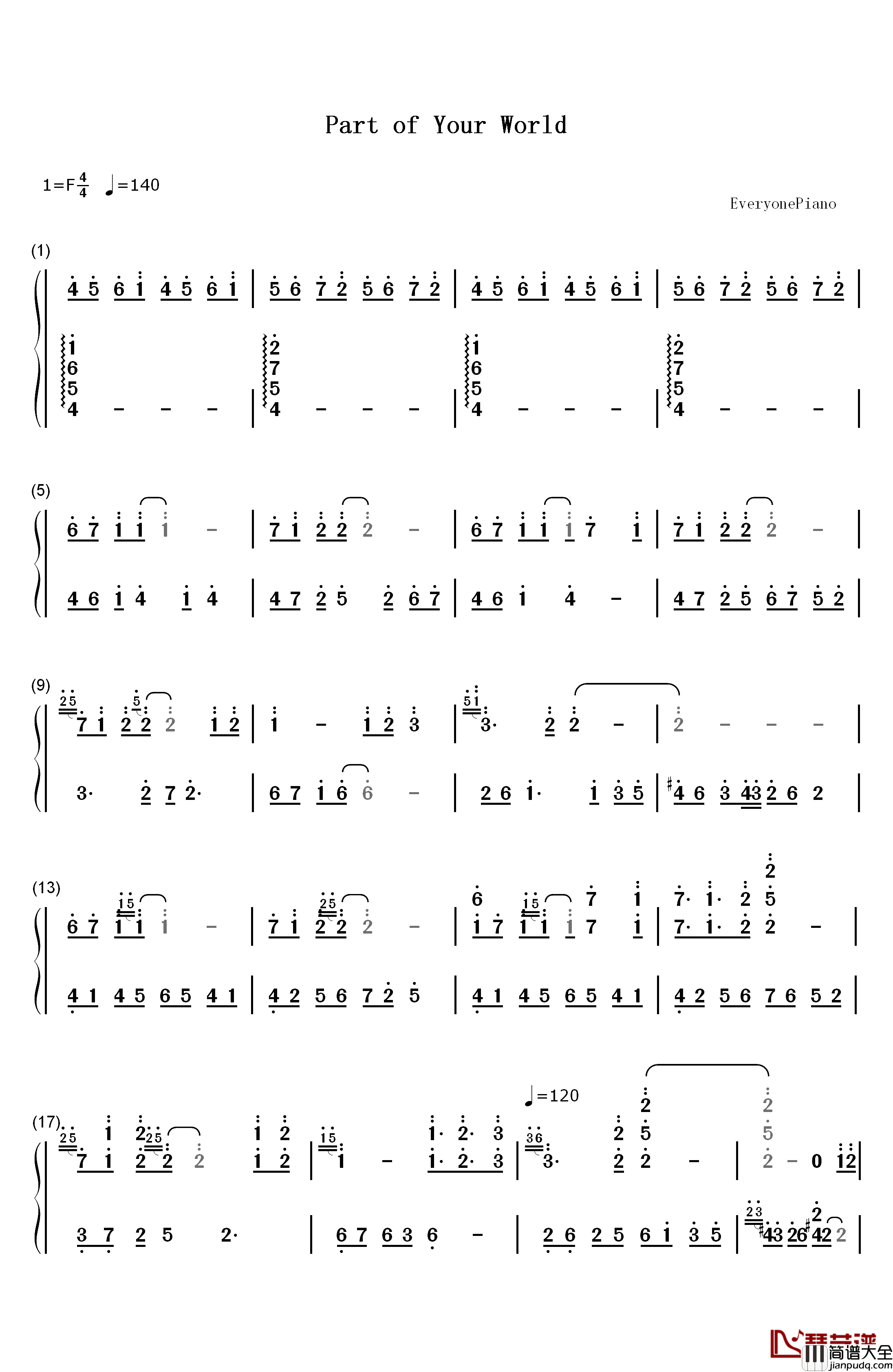 Part_of_Your_World钢琴简谱_数字双手_Alan_Menken