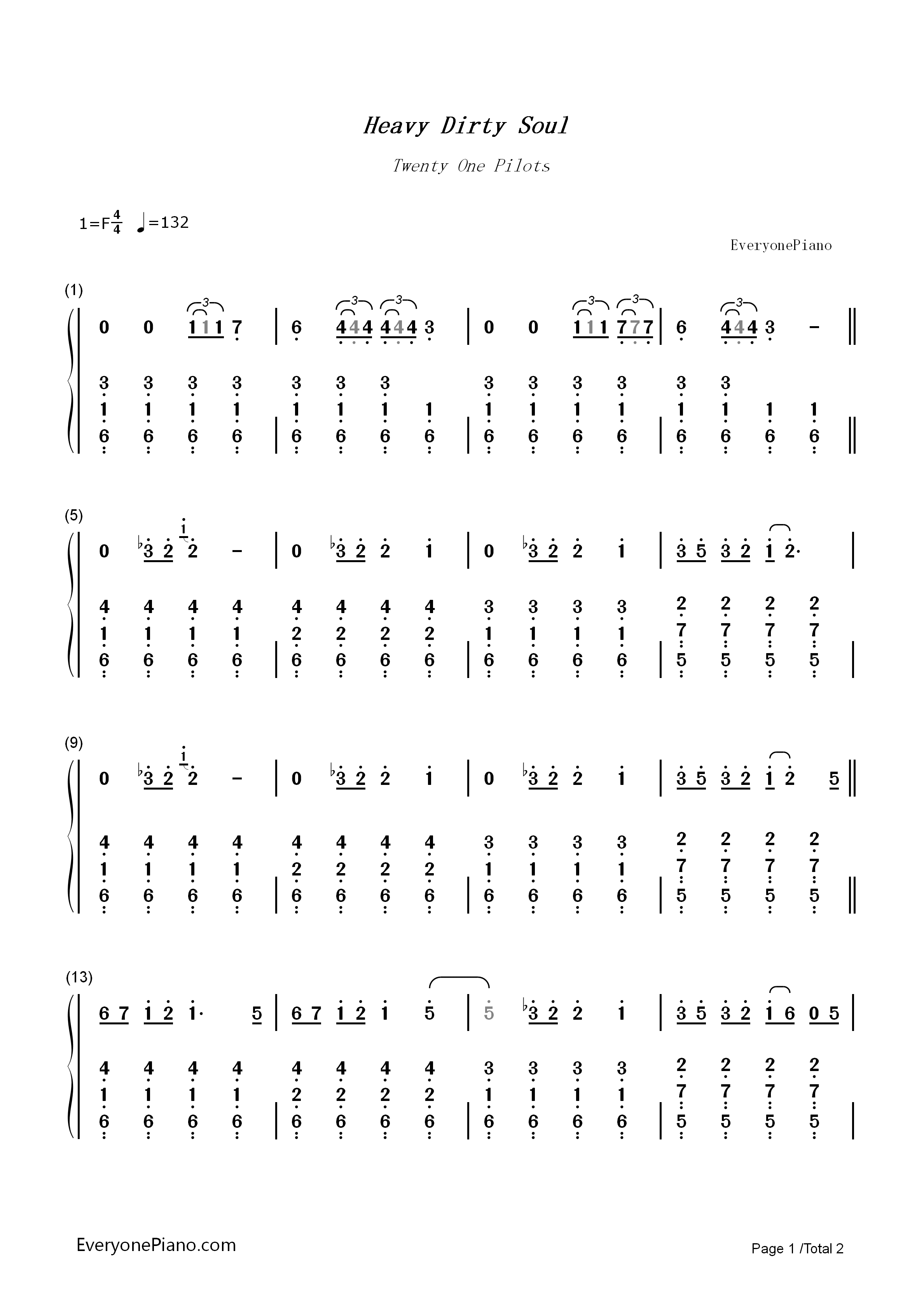 Heavy_Dirty_Soul钢琴简谱_Twenty_One_Pilots演唱