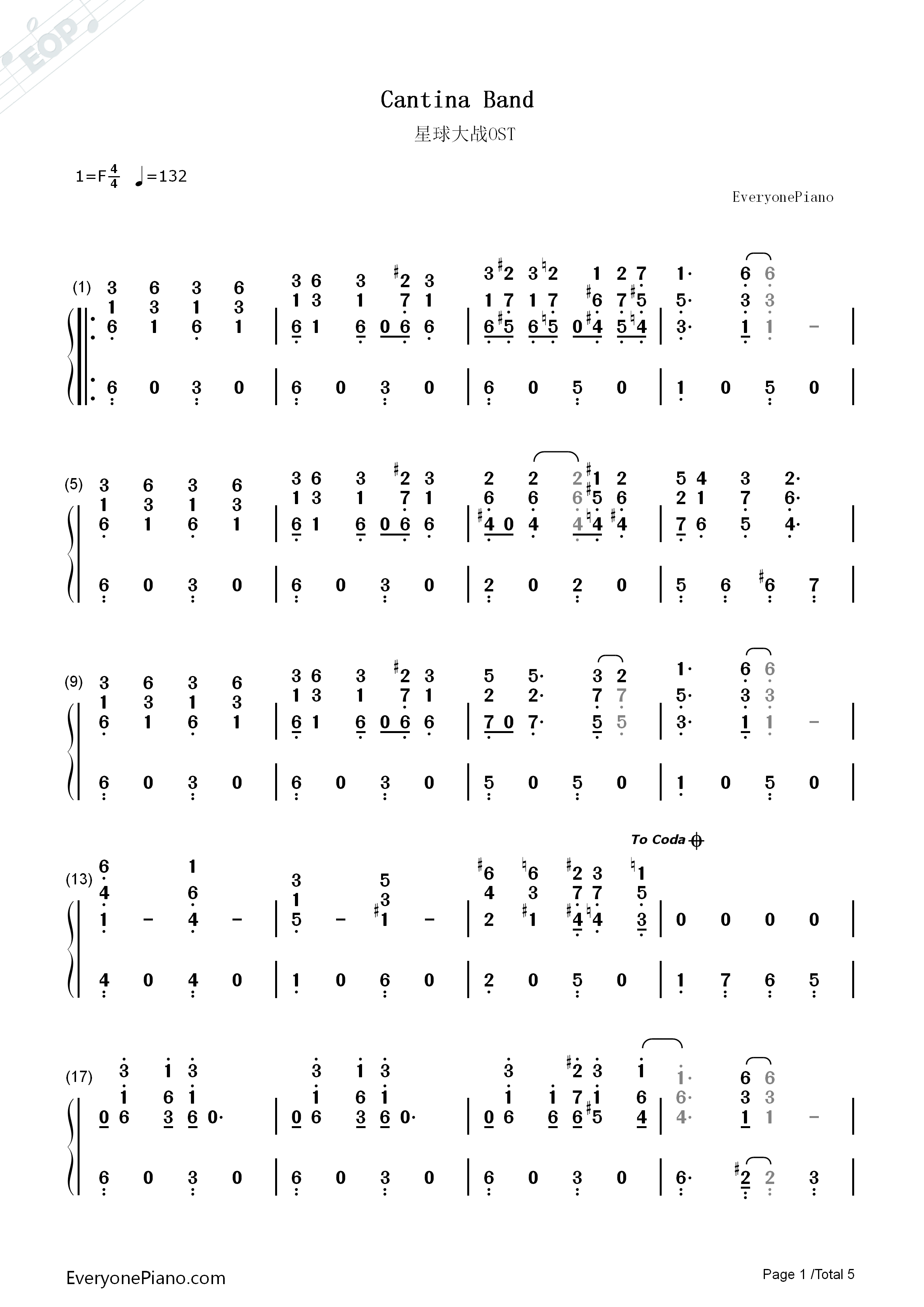 Cantina_Band钢琴简谱_John_Williams演唱