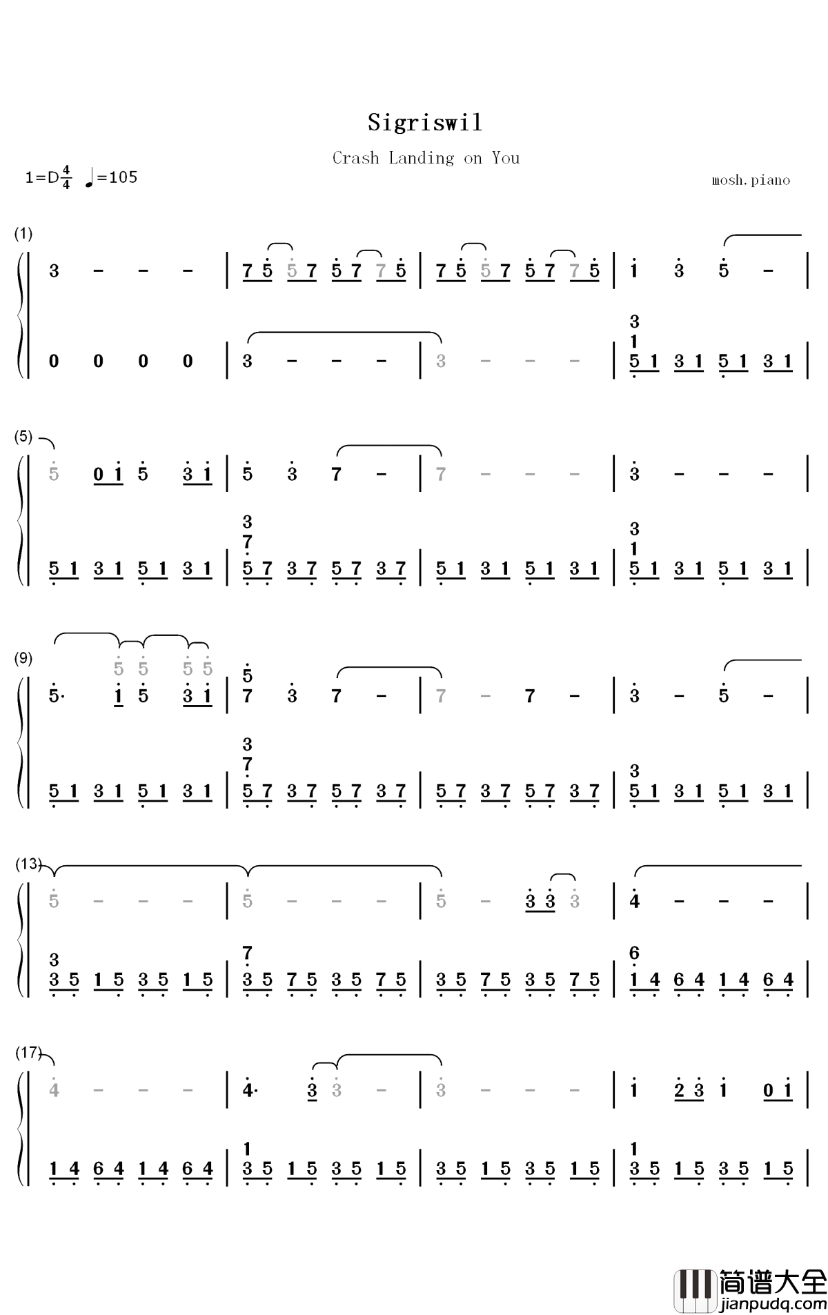Sigriswil简谱_数字双手_金景熙