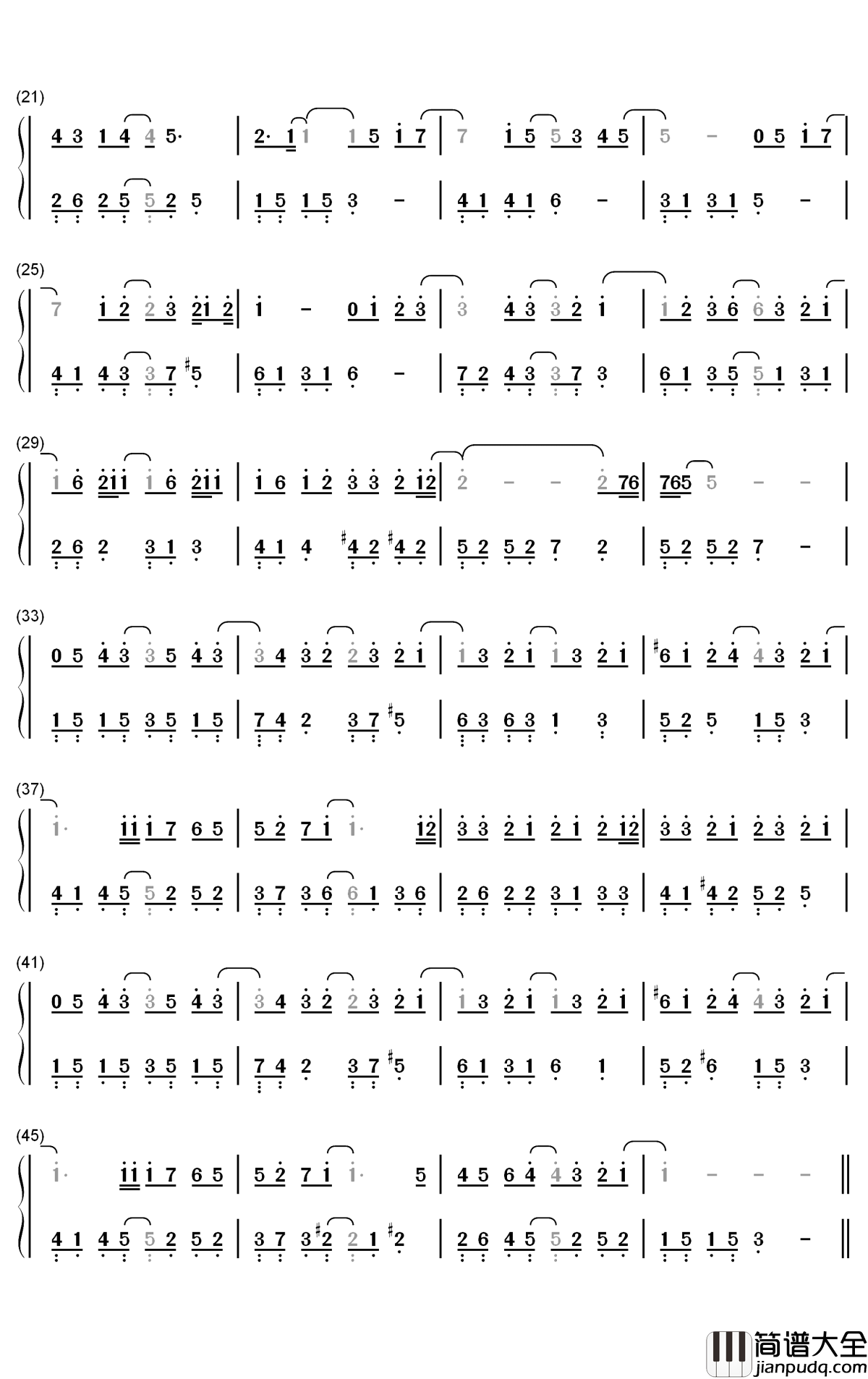 我们没有爱错钢琴简谱_潘嘉丽歌曲_数字双手曲谱
