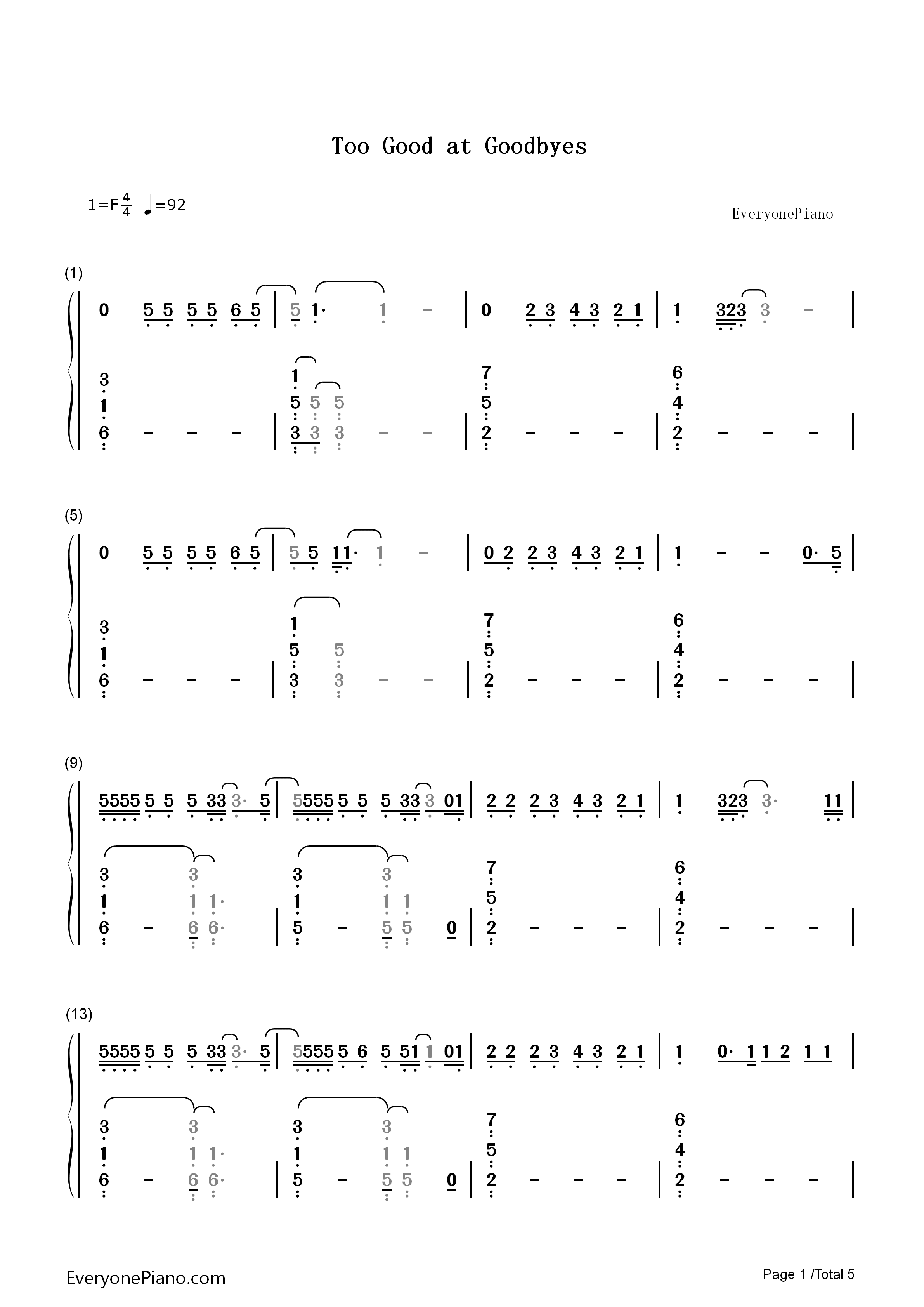 Too_Good_at_Goodbyes钢琴简谱_Sam_Smith演唱
