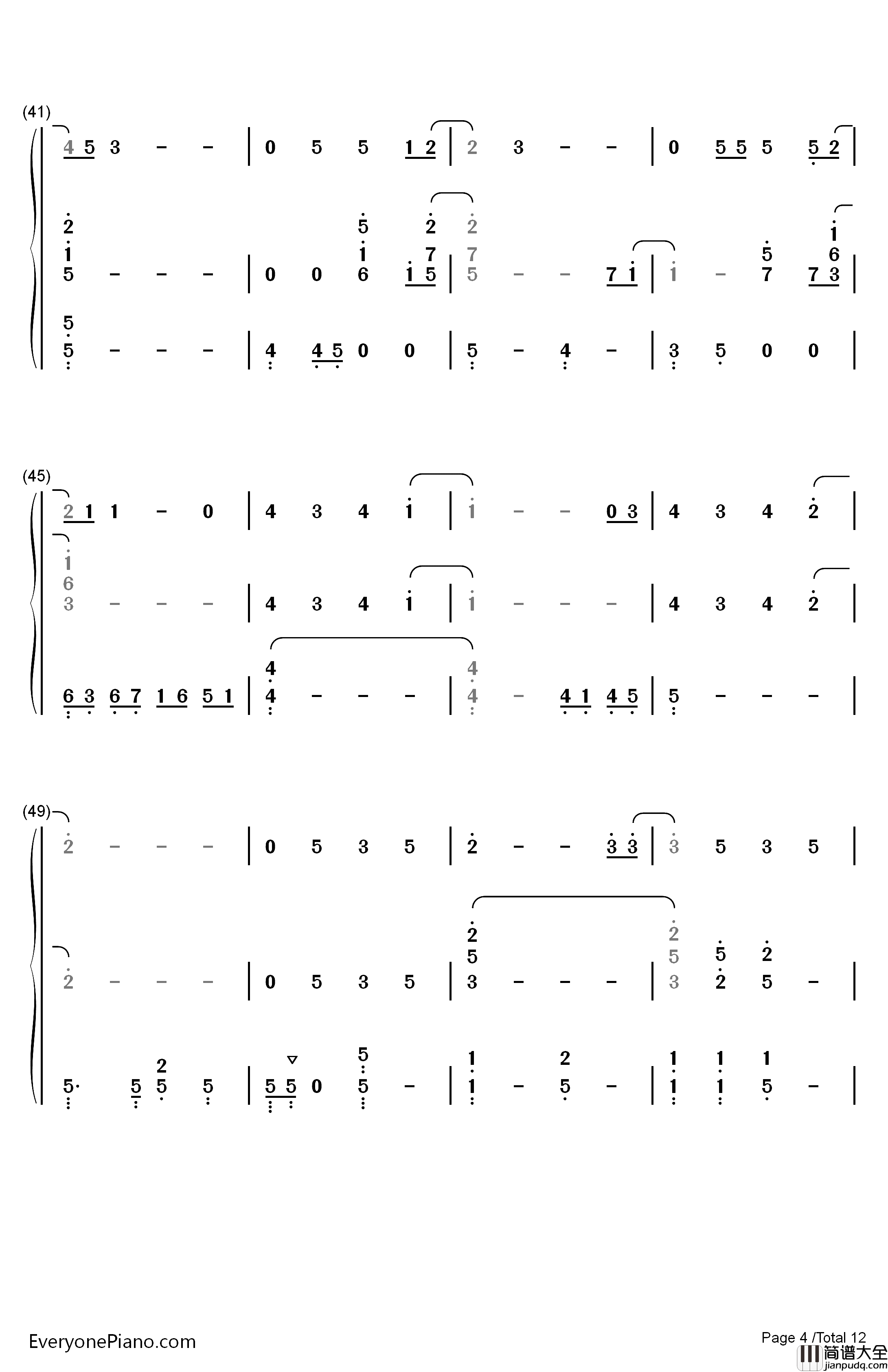 慢慢走钢琴简谱_数字双手_许魏洲