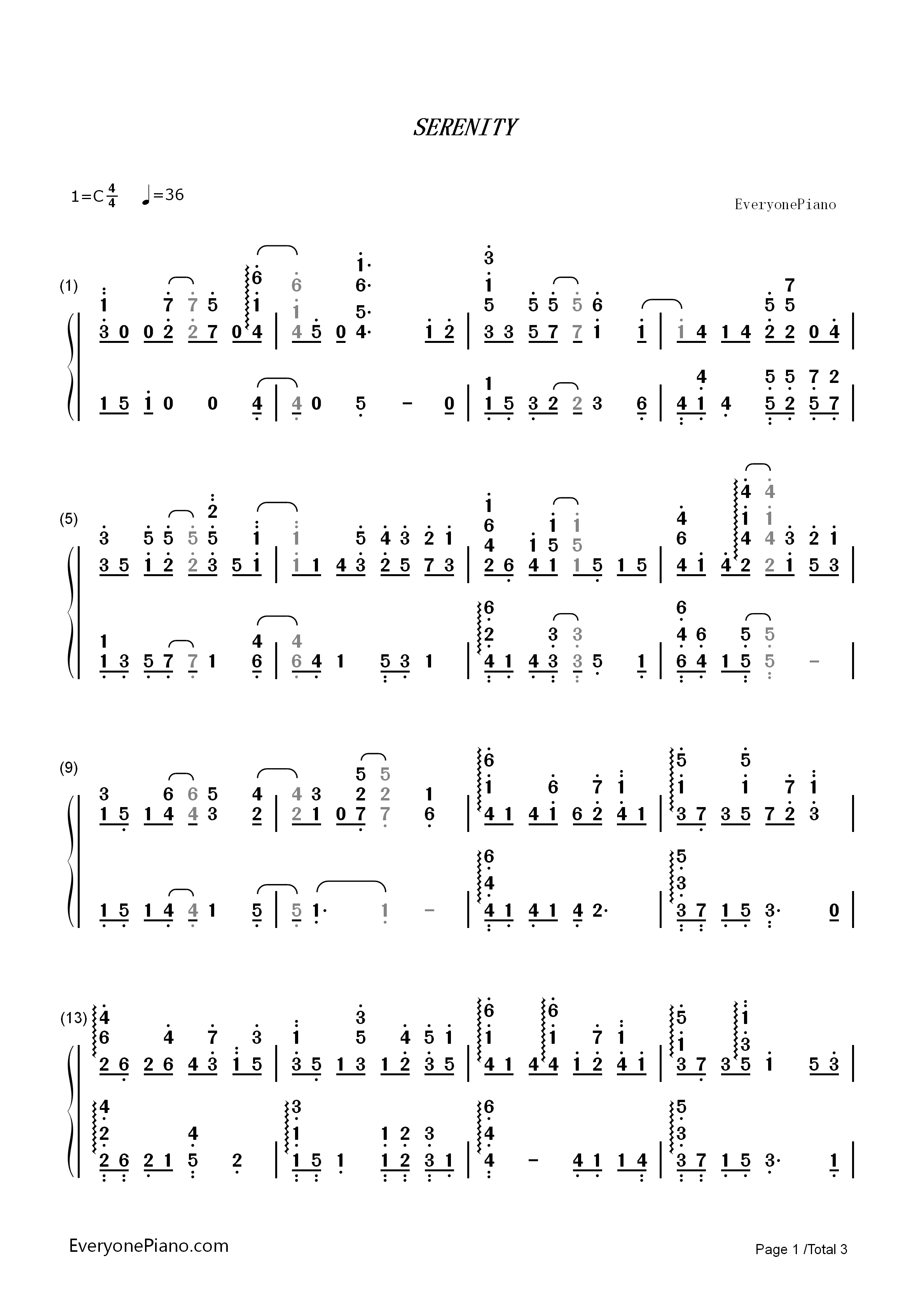 Serenity钢琴简谱_Robert_Haig_Coxon演唱