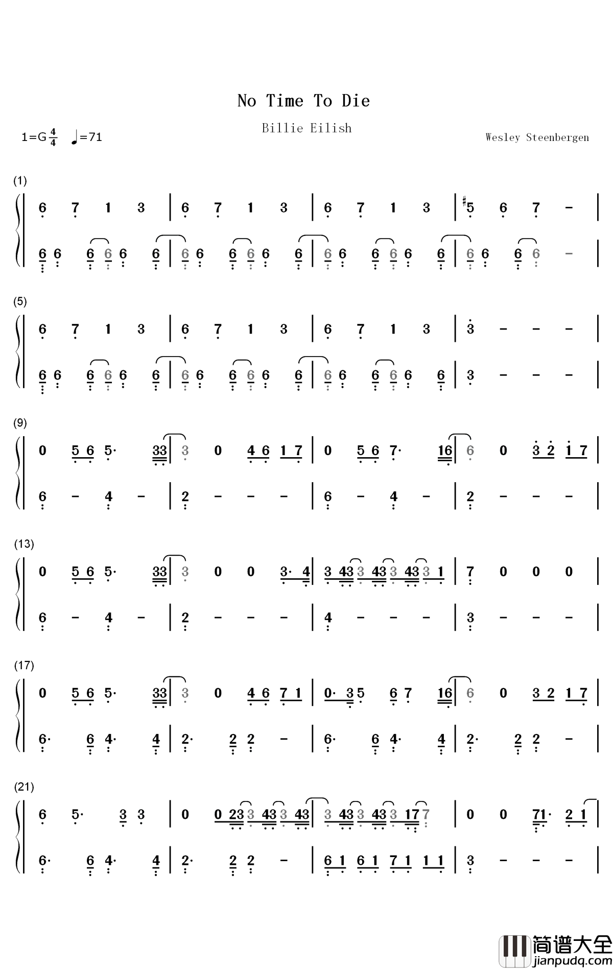 No_Time_to_Die钢琴简谱_数字双手_Billie_Eilish