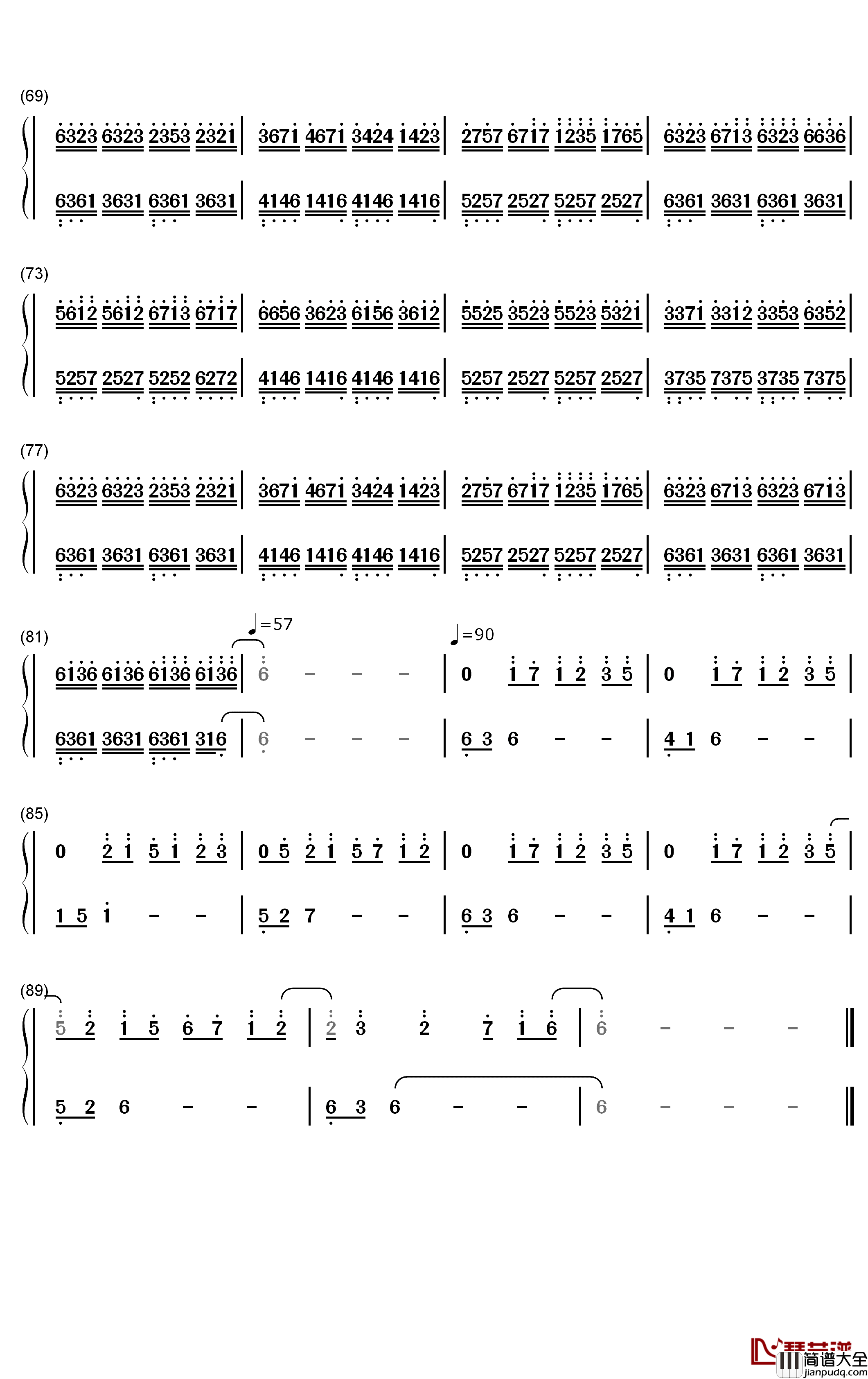 几经淬透钢琴简谱_数字双手_M小冯哒