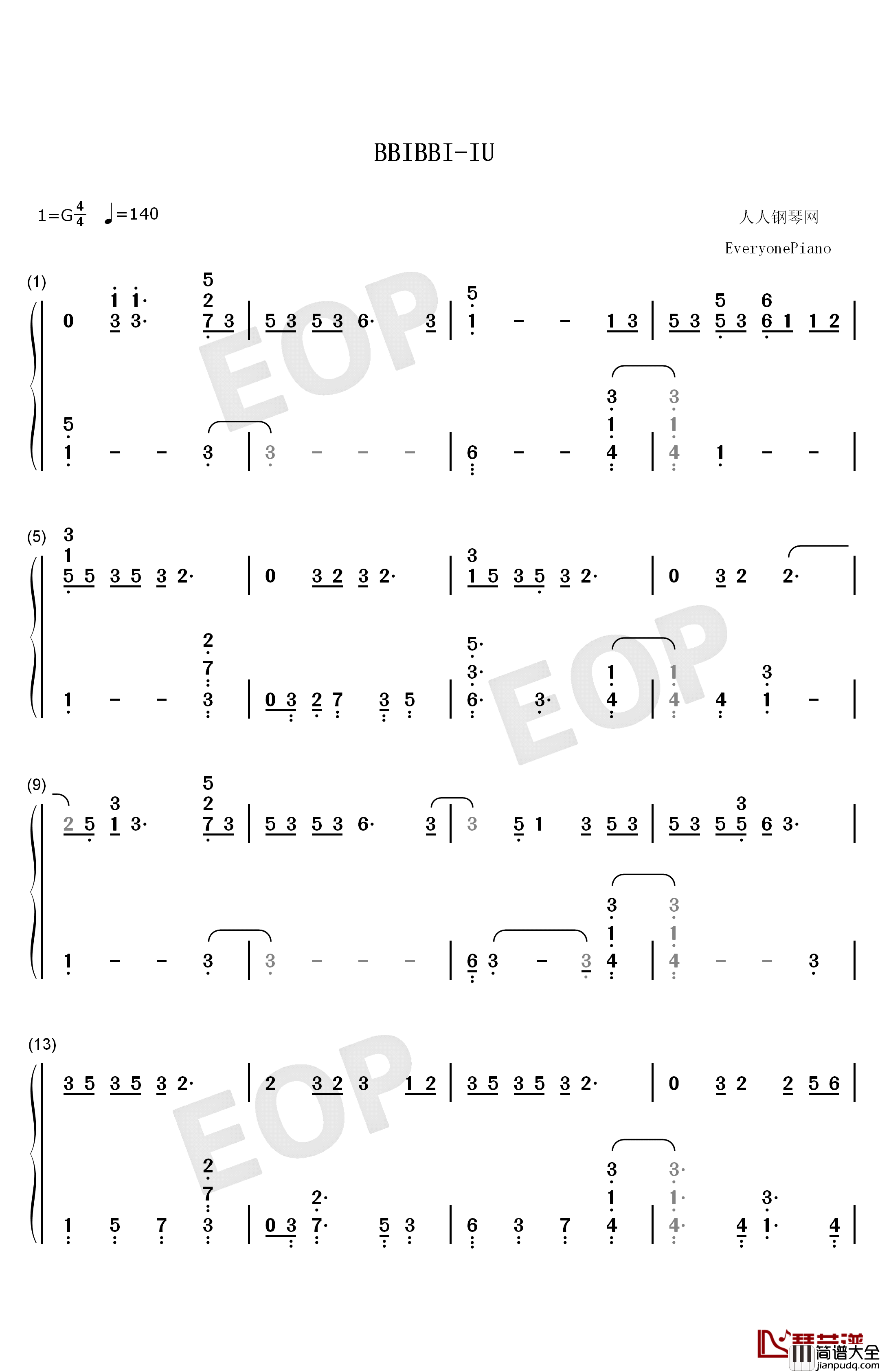 BBIBBI钢琴简谱_数字双手_IU_李知恩