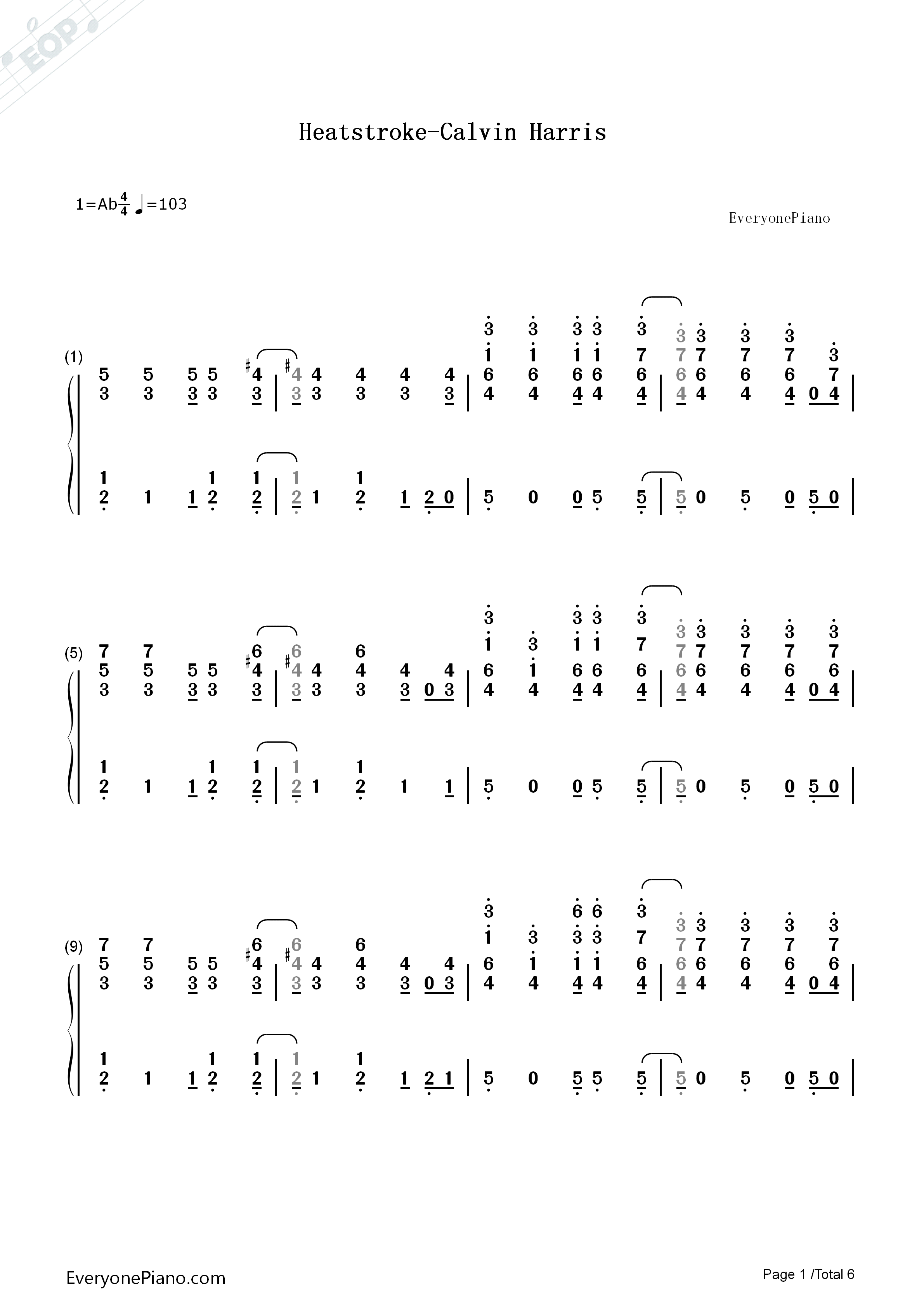 Heatstroke钢琴简谱_Calvin_Harris演唱