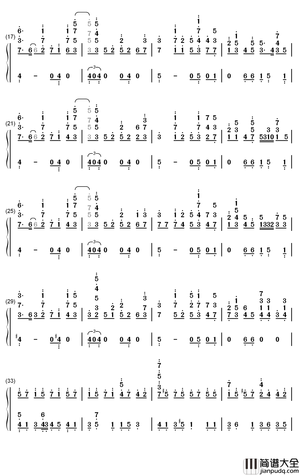 鏡面の波钢琴简谱_数字双手_YURiKA