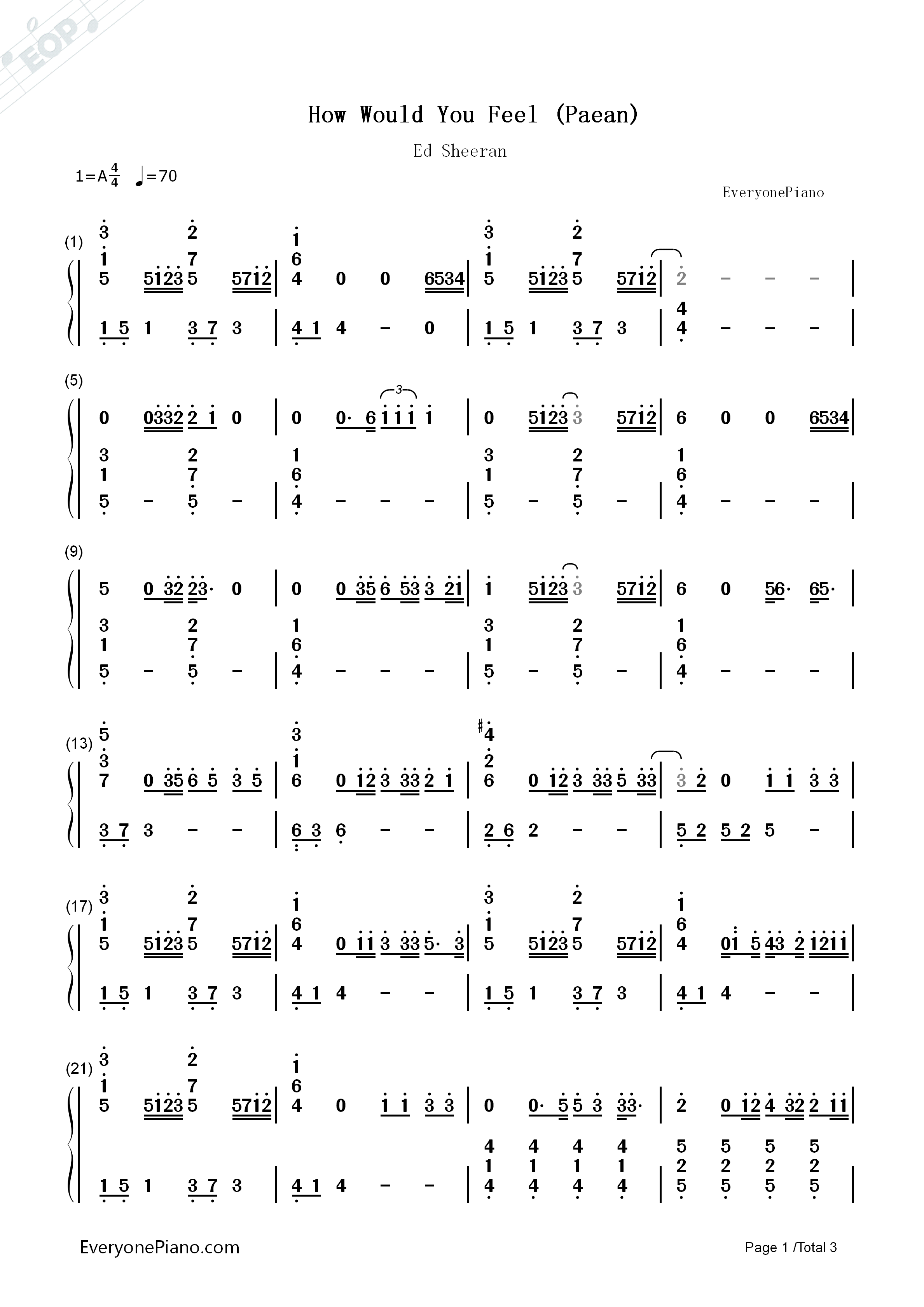 How_Would_You_Feel_(Paean)钢琴简谱_Ed_Sheeran演唱