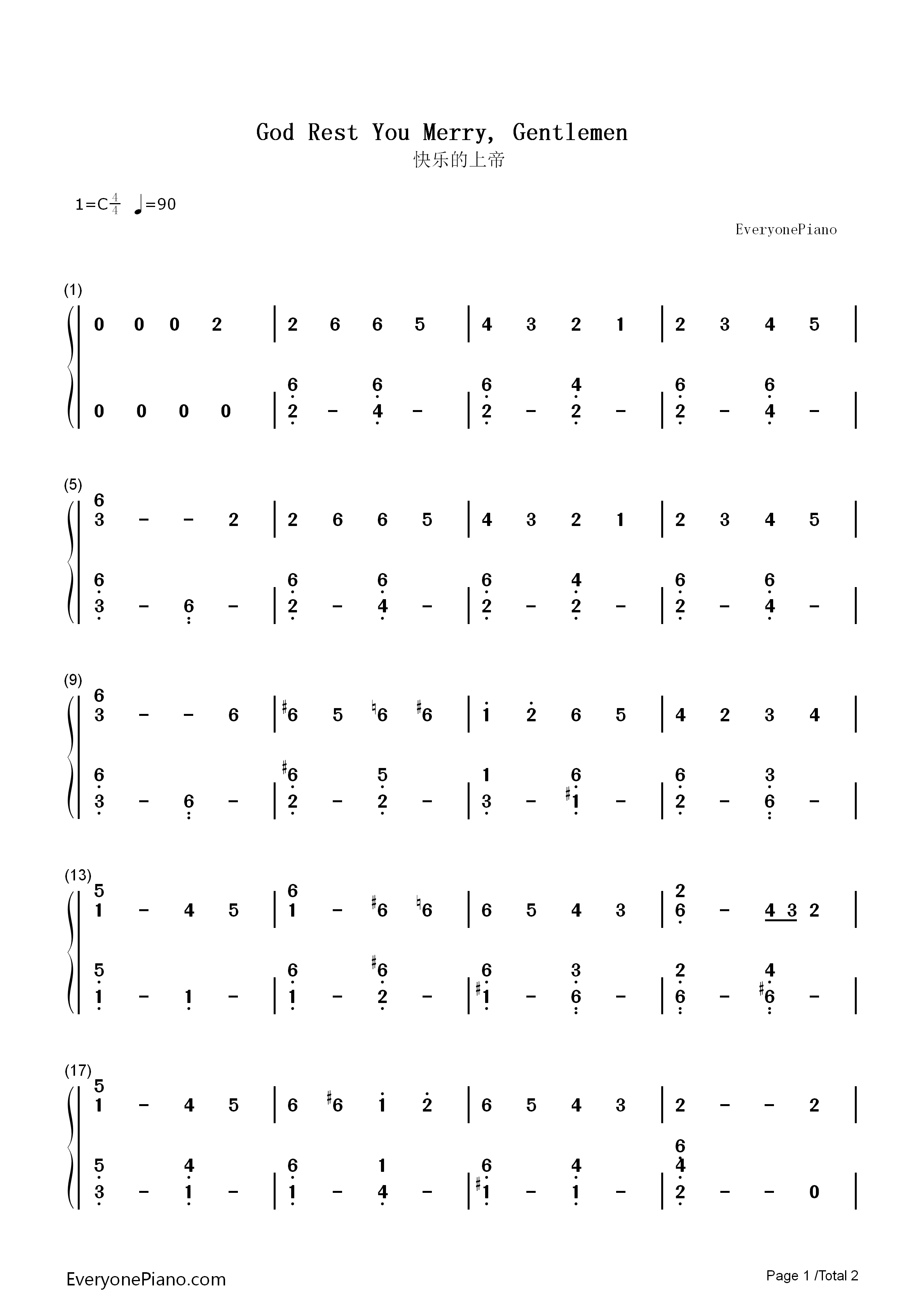 快乐的上帝(God_Rest_You_Merry_Gentlemen)钢琴简谱_William_B._Sandys演唱