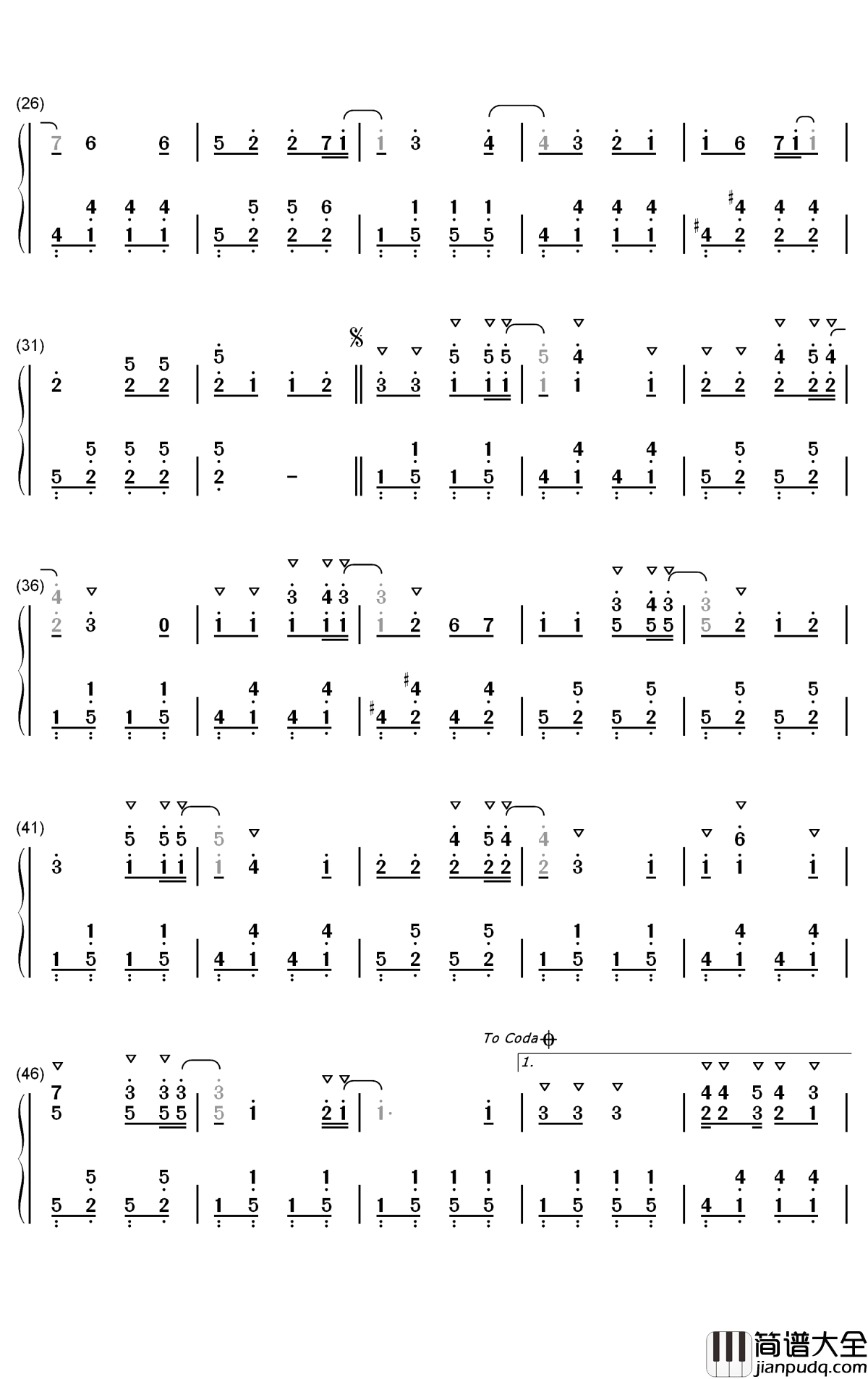 爱你钢琴简谱_数字双手_王心凌