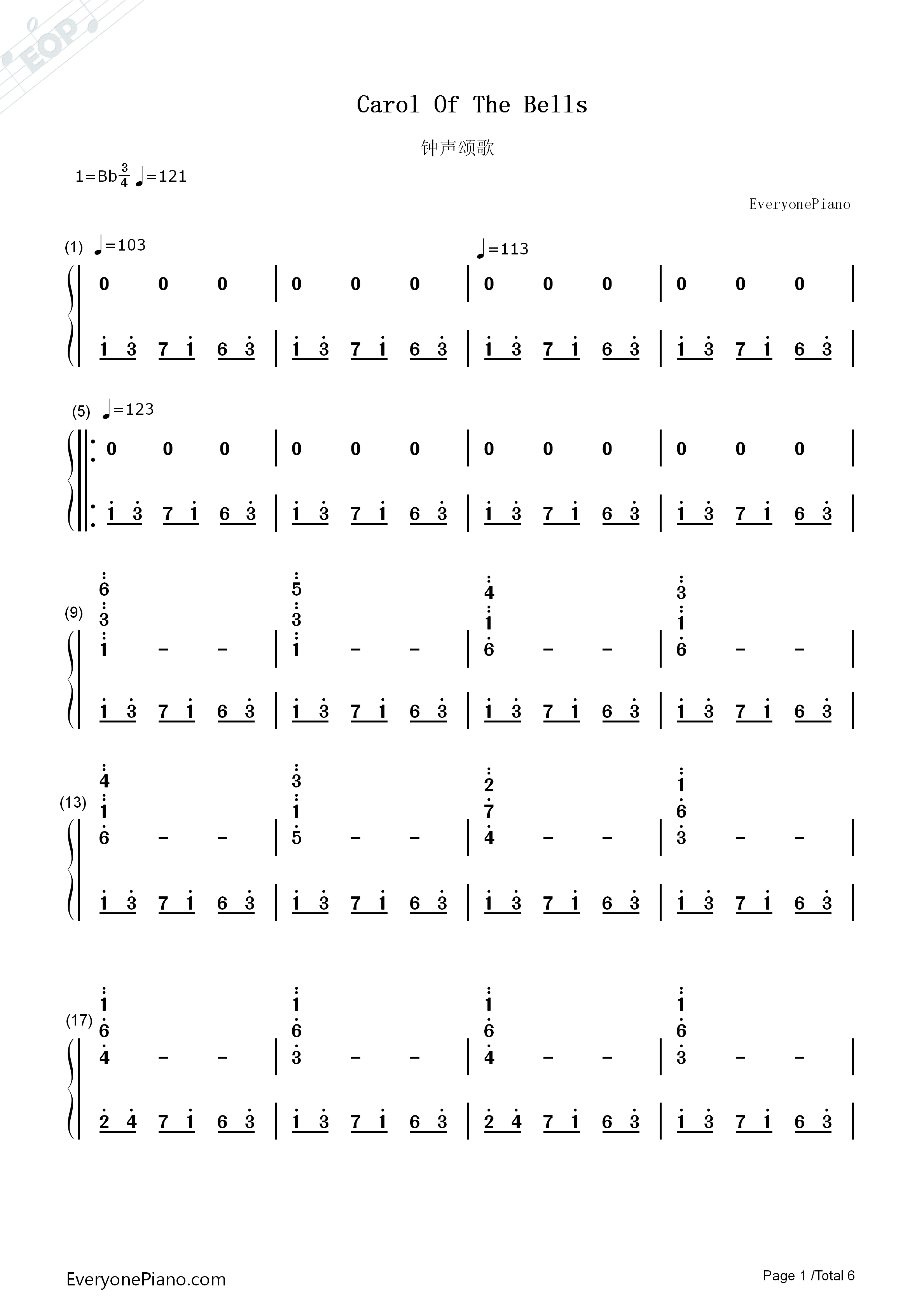 Carol_Of_The_Bells(钟声颂歌)钢琴简谱_Mykola_Leontovych演唱