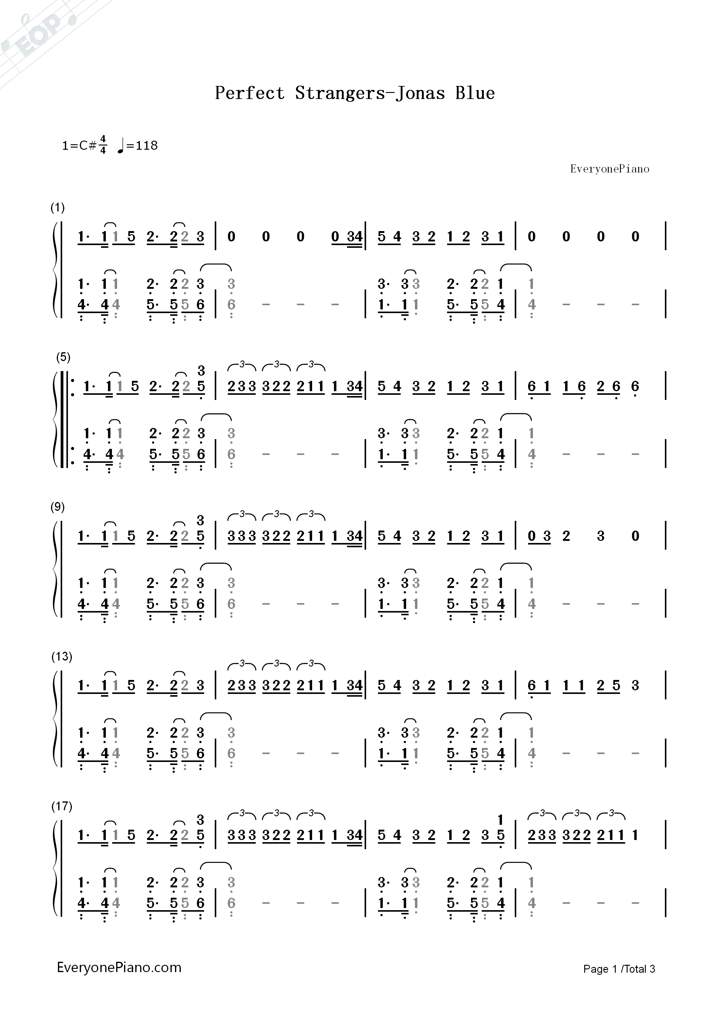Perfect_Strangers钢琴简谱_Jonas_Blue演唱