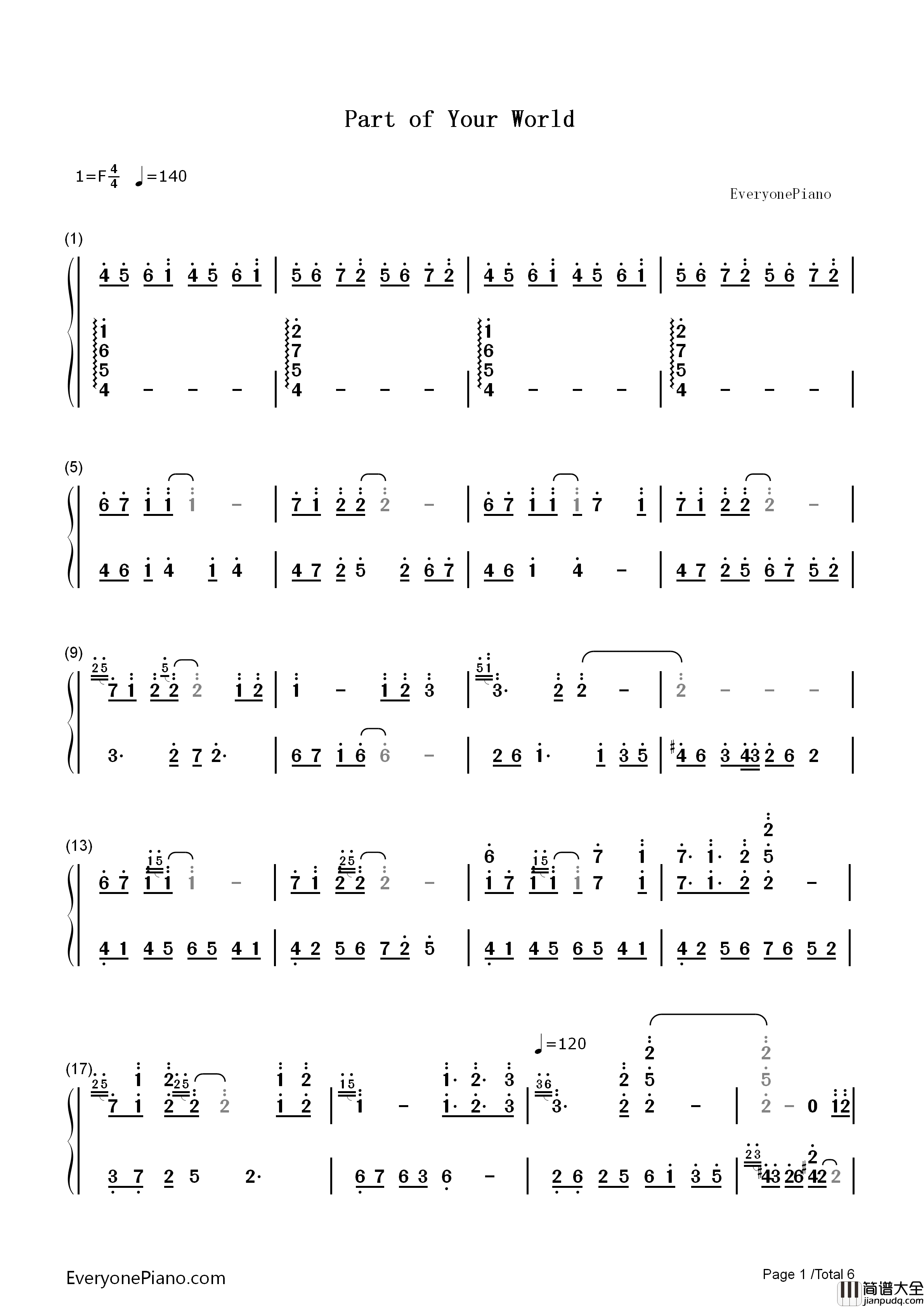 Part_of_Your_World钢琴简谱_Alan_Menken演唱