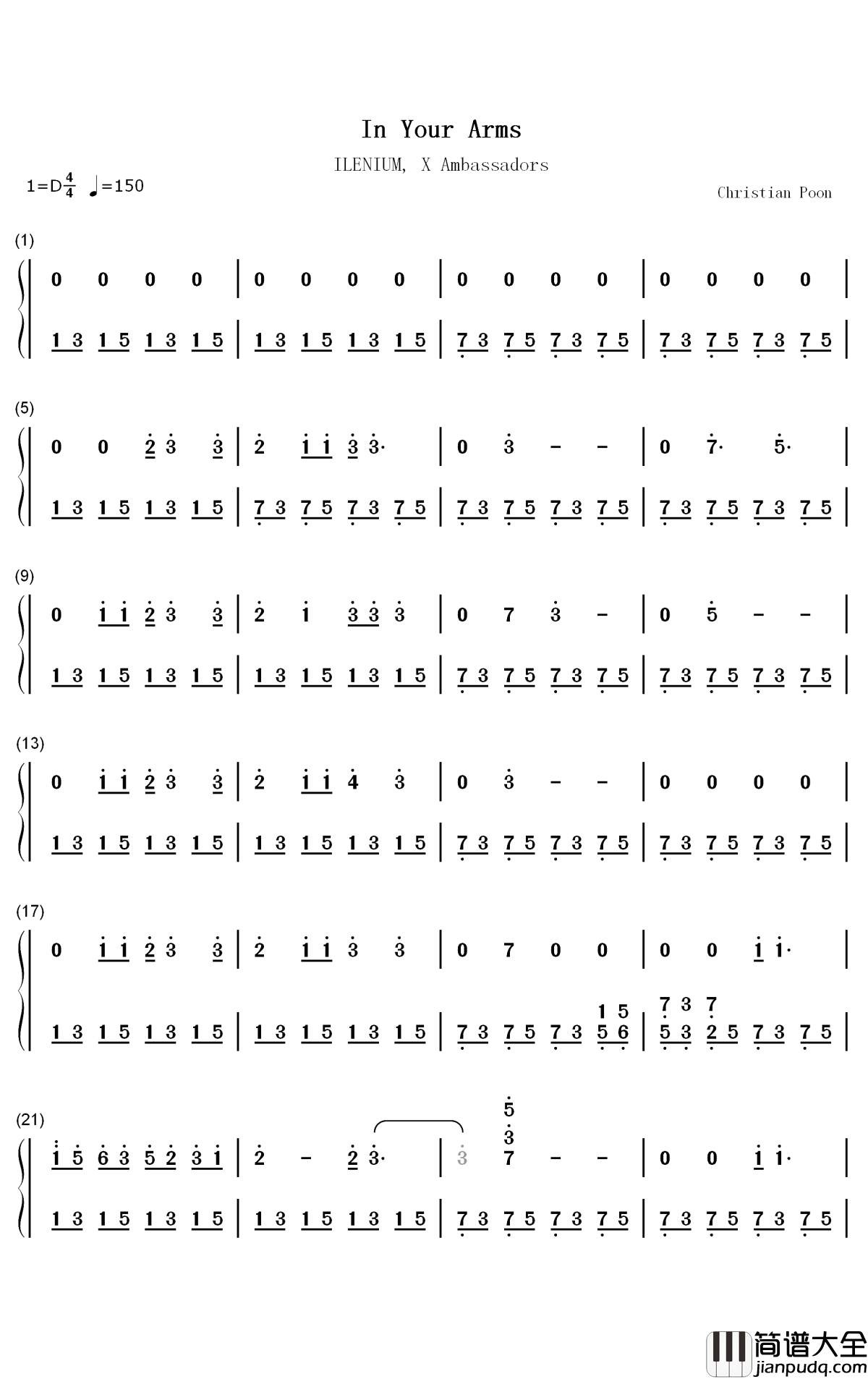 In_Your_Arms钢琴简谱_数字双手_Illenium_X_Ambassadors