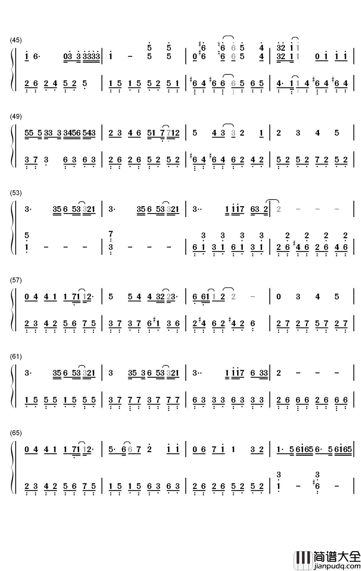 一天钢琴简谱_数字双手_黄宣