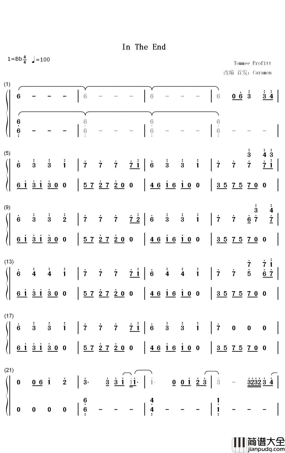 In_The_End钢琴简谱_数字双手_Tommee_Profitt_Fleurie_Jung_Youth