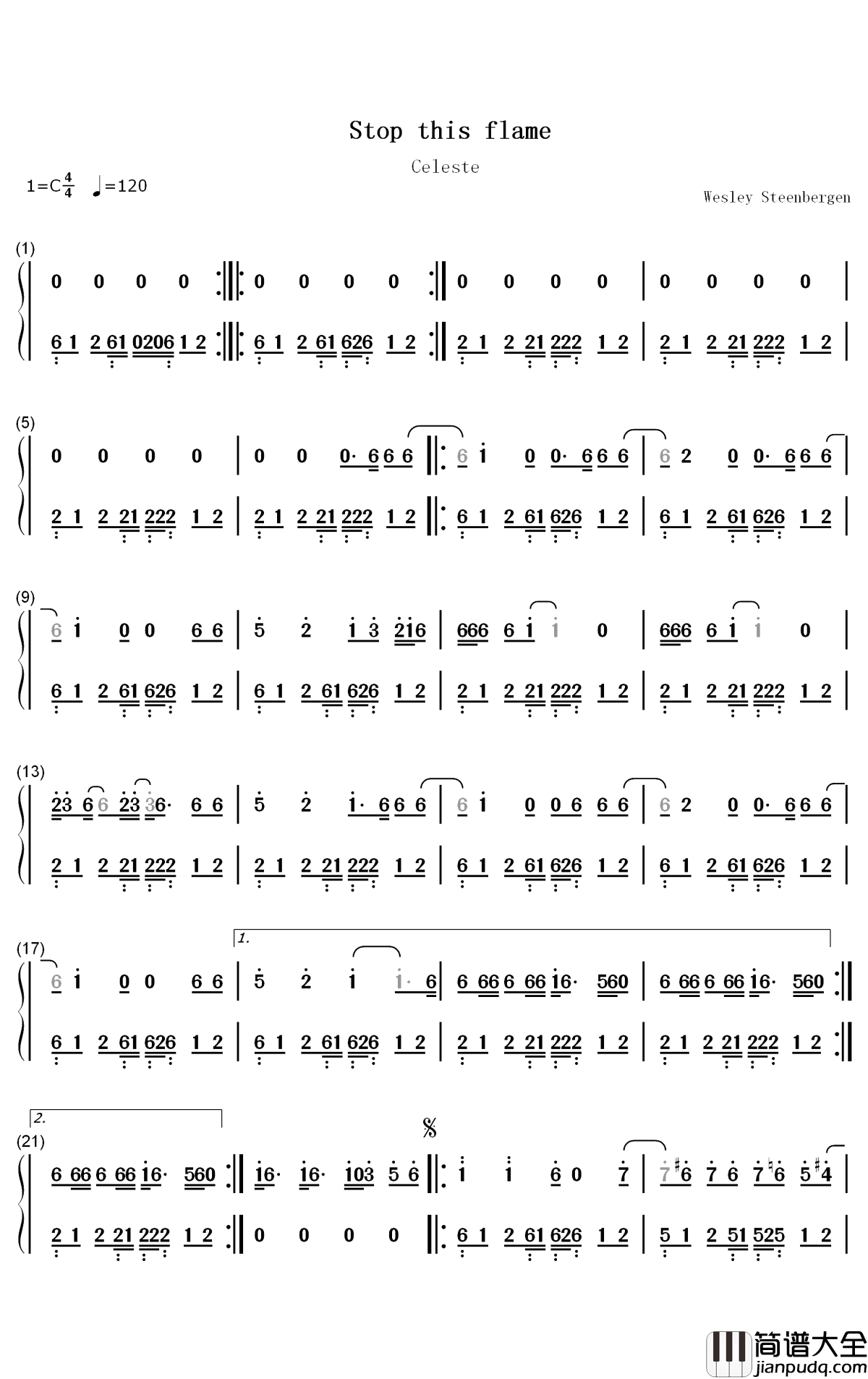 Stop_This_Flame钢琴简谱_Celeste歌曲_数字双手曲谱