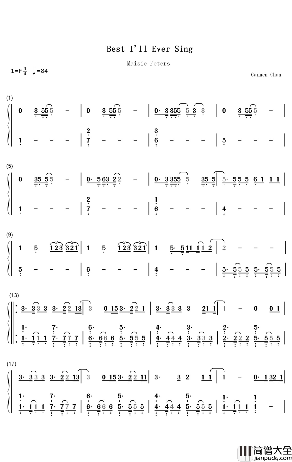 Best_Ill_Ever_Sing钢琴简谱_数字双手_Maisie_Peters