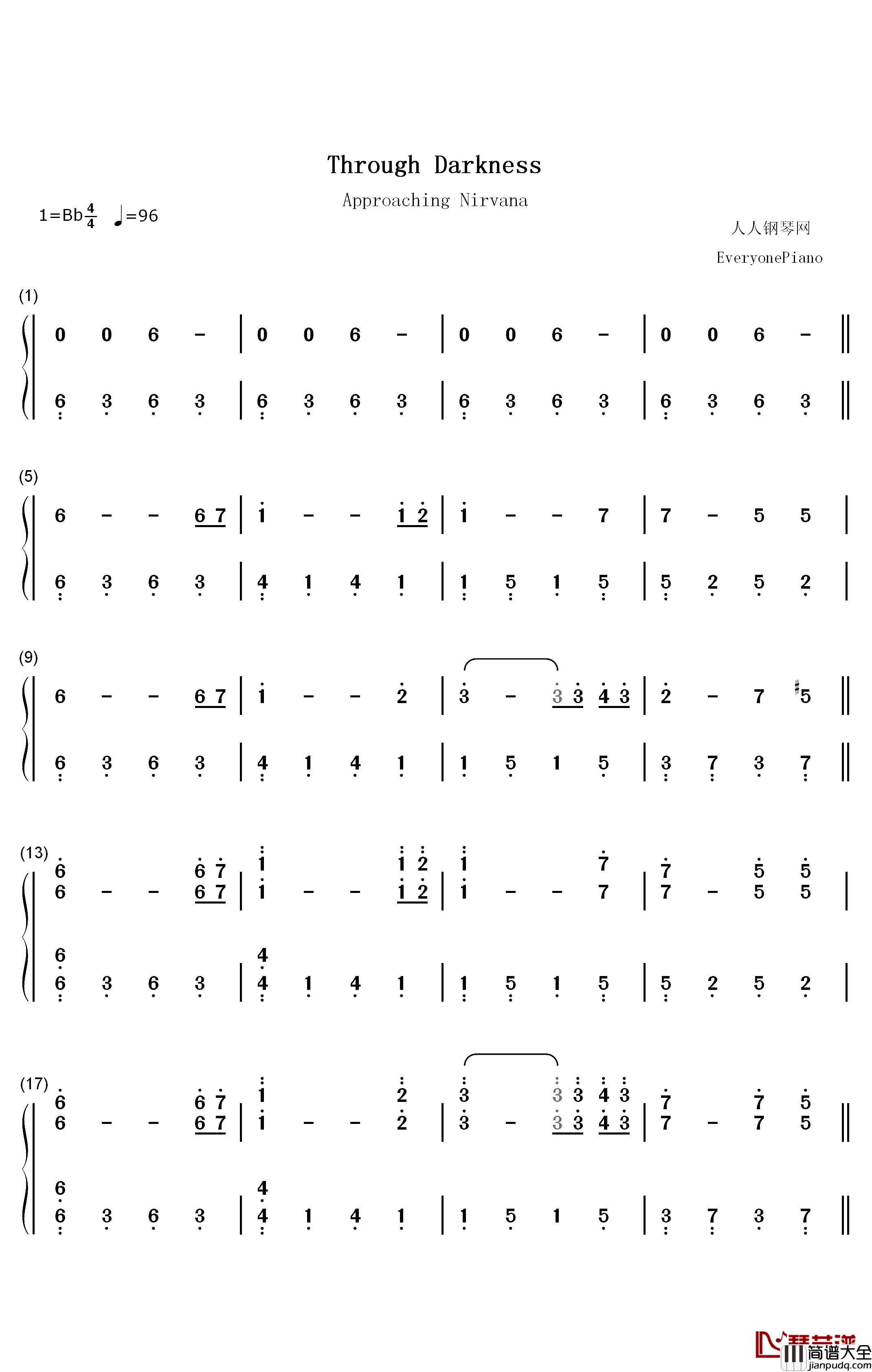 Through_Darkness钢琴简谱_数字双手_Approaching_Nirvana