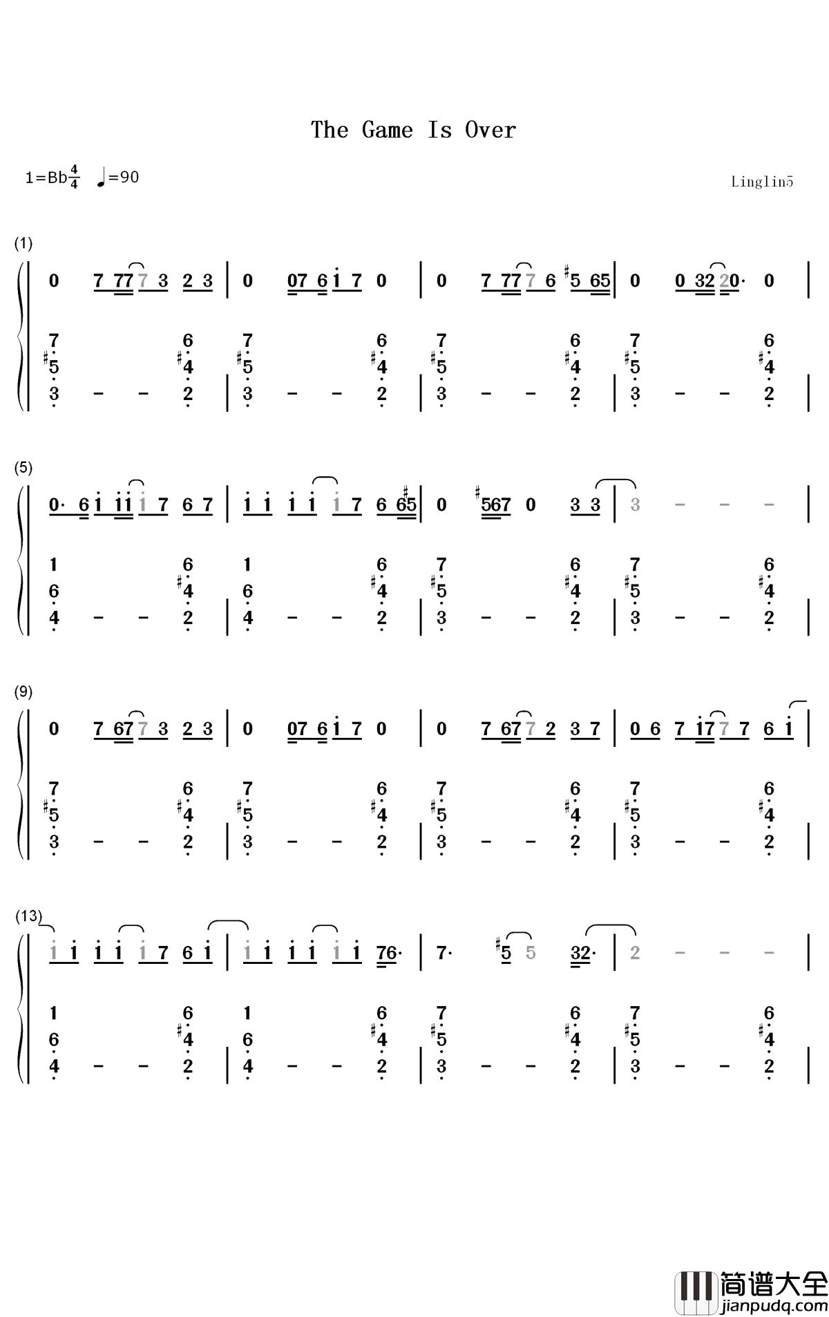 The_Game_Is_Over钢琴简谱_数字双手_Evanescence