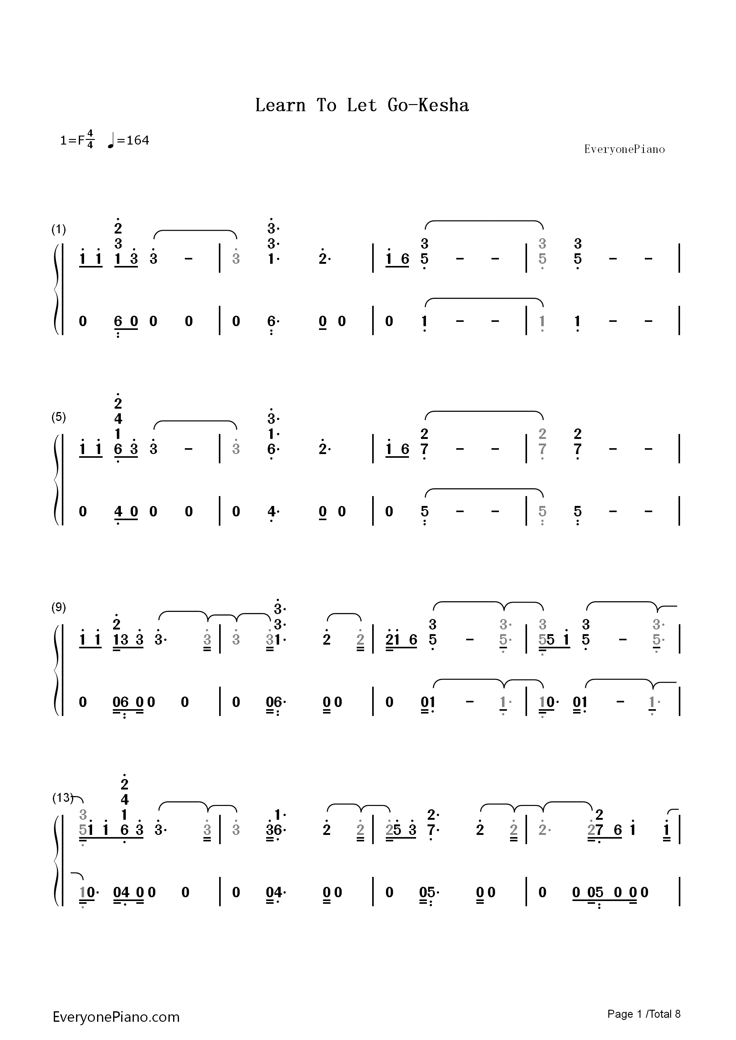 Learn_To_Let_Go钢琴简谱_Kesha演唱