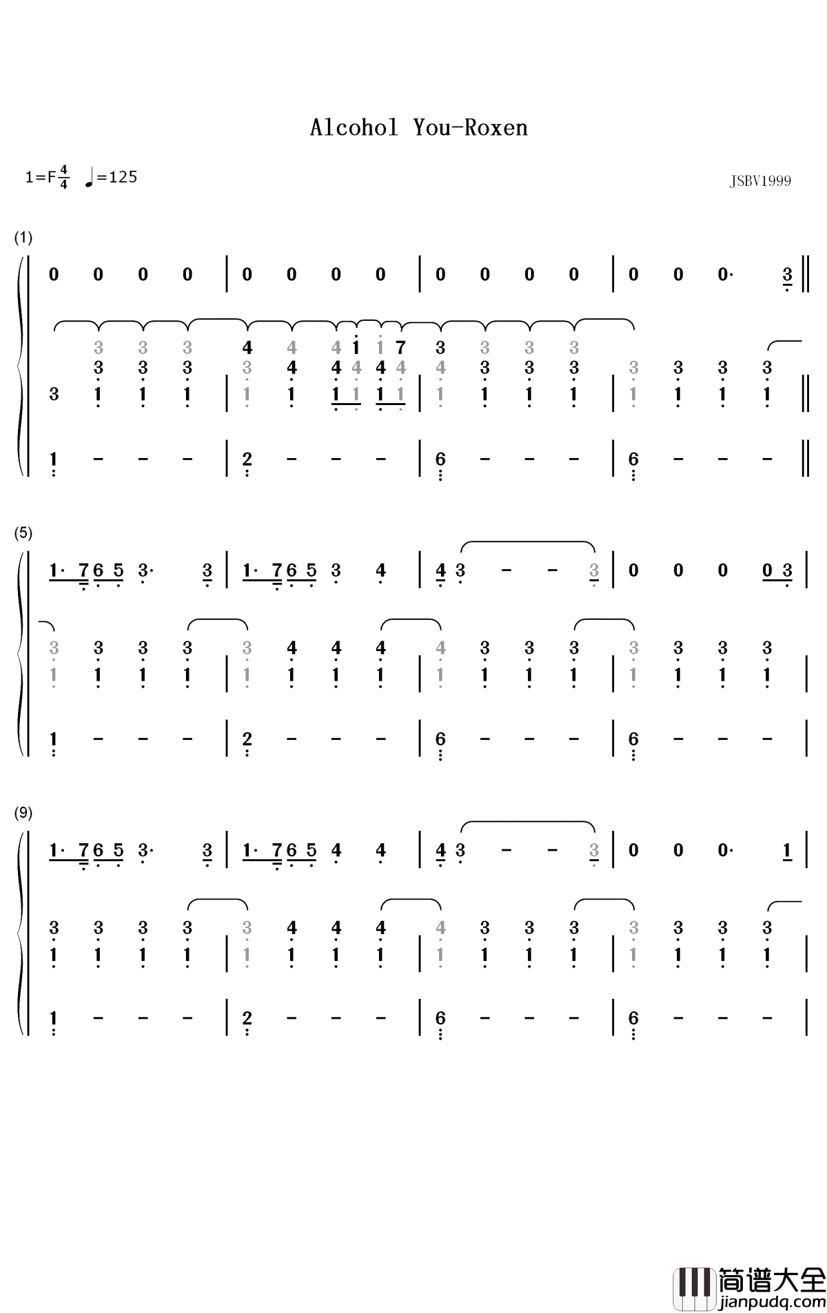 Alcohol_You钢琴简谱_数字双手_Roxen