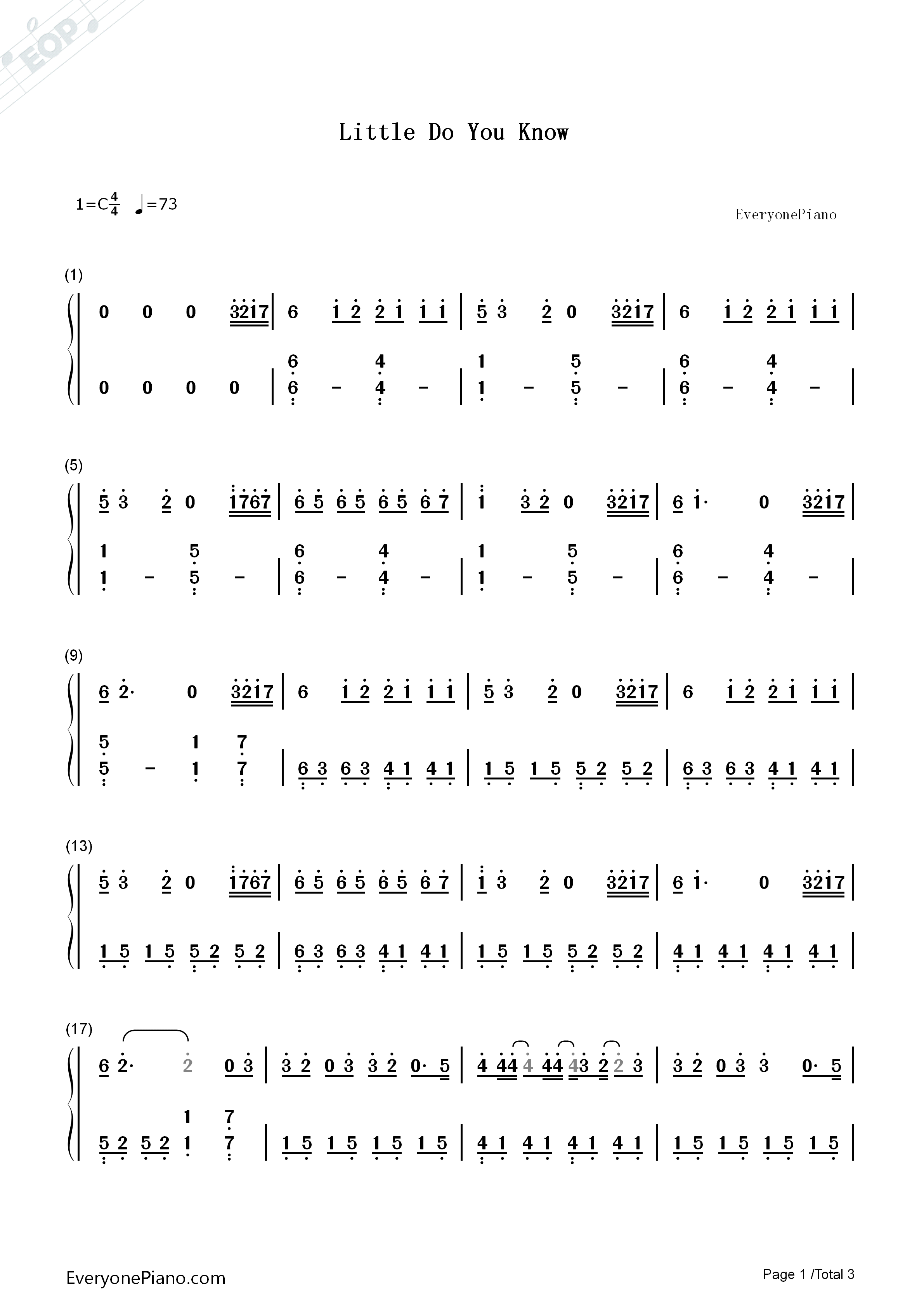 Little_Do_You_Know钢琴简谱_Alex_Sierra演唱
