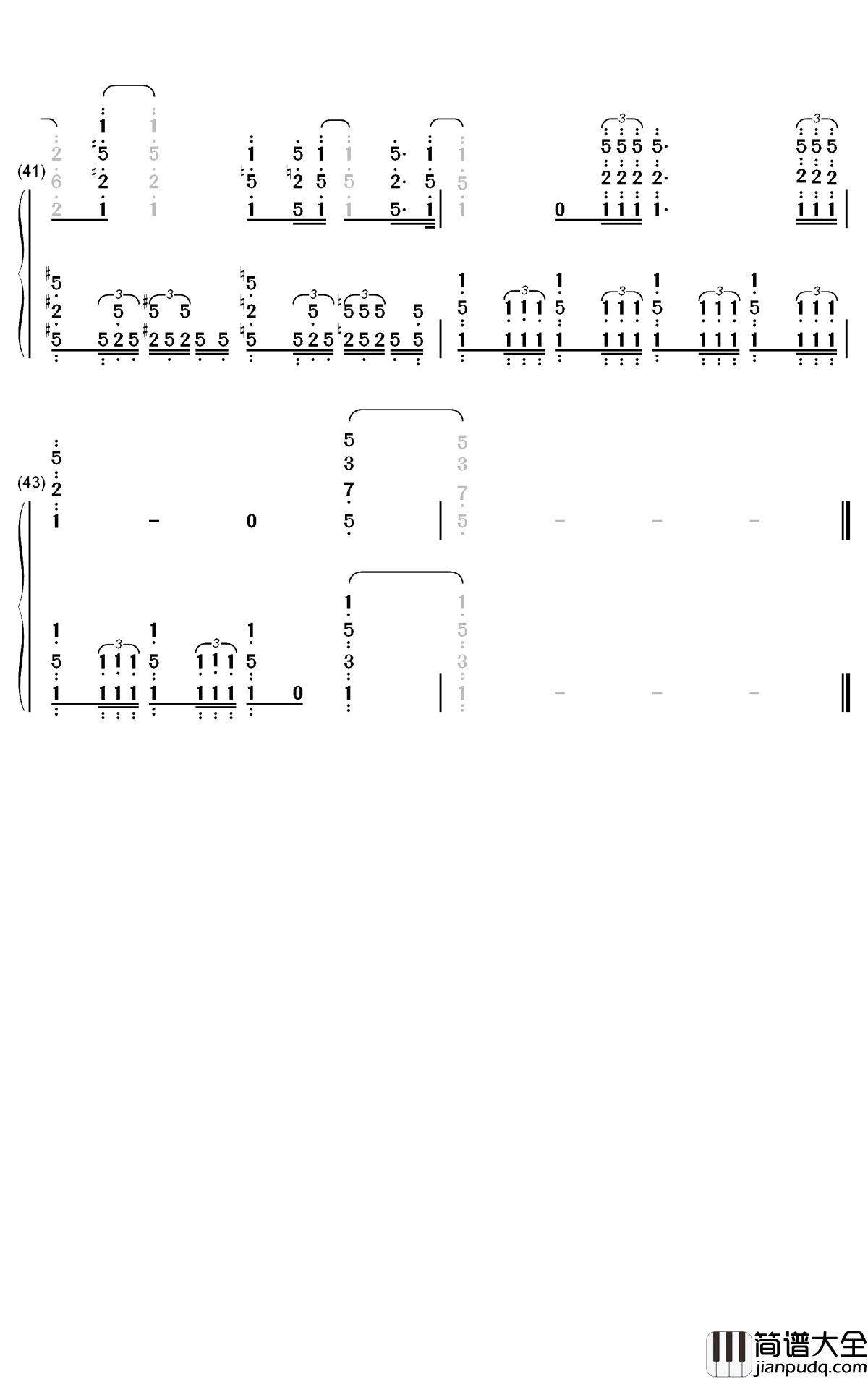 愈やしの歌钢琴简谱_数字双手_田村由香里