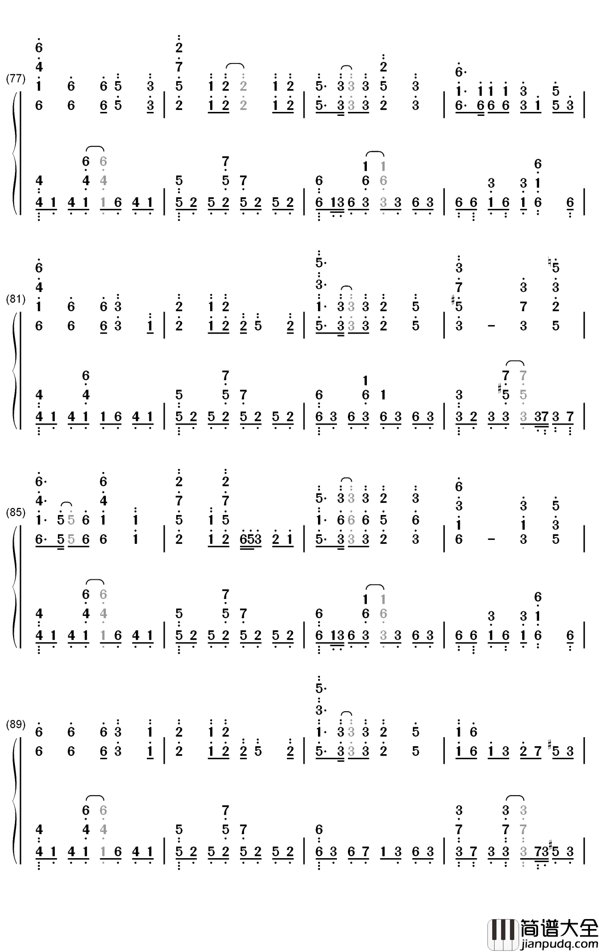 叹郁孤钢琴简谱_数字双手_霄磊