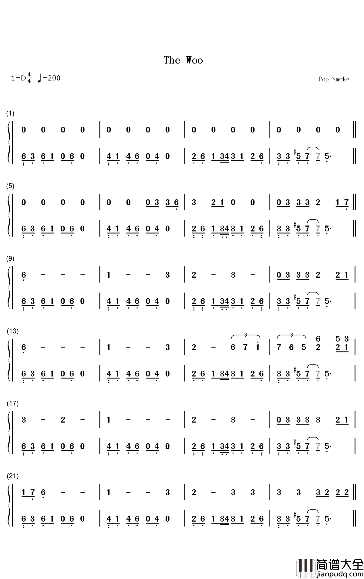 The_Woo钢琴简谱_数字双手_Pop_Smoke