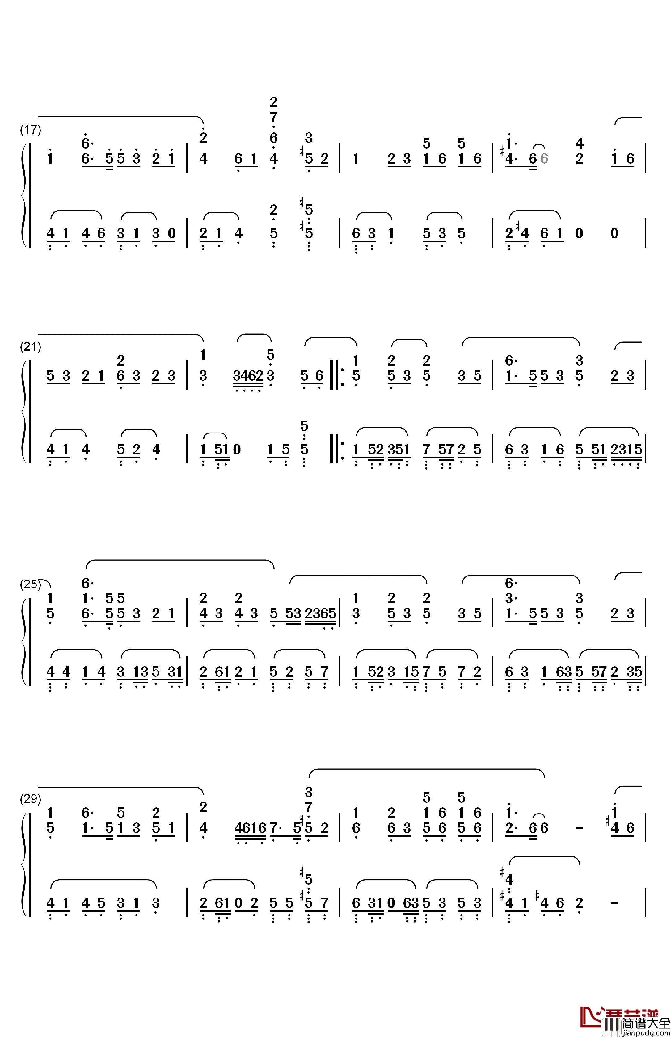祝福钢琴简谱_数字双手_张学友