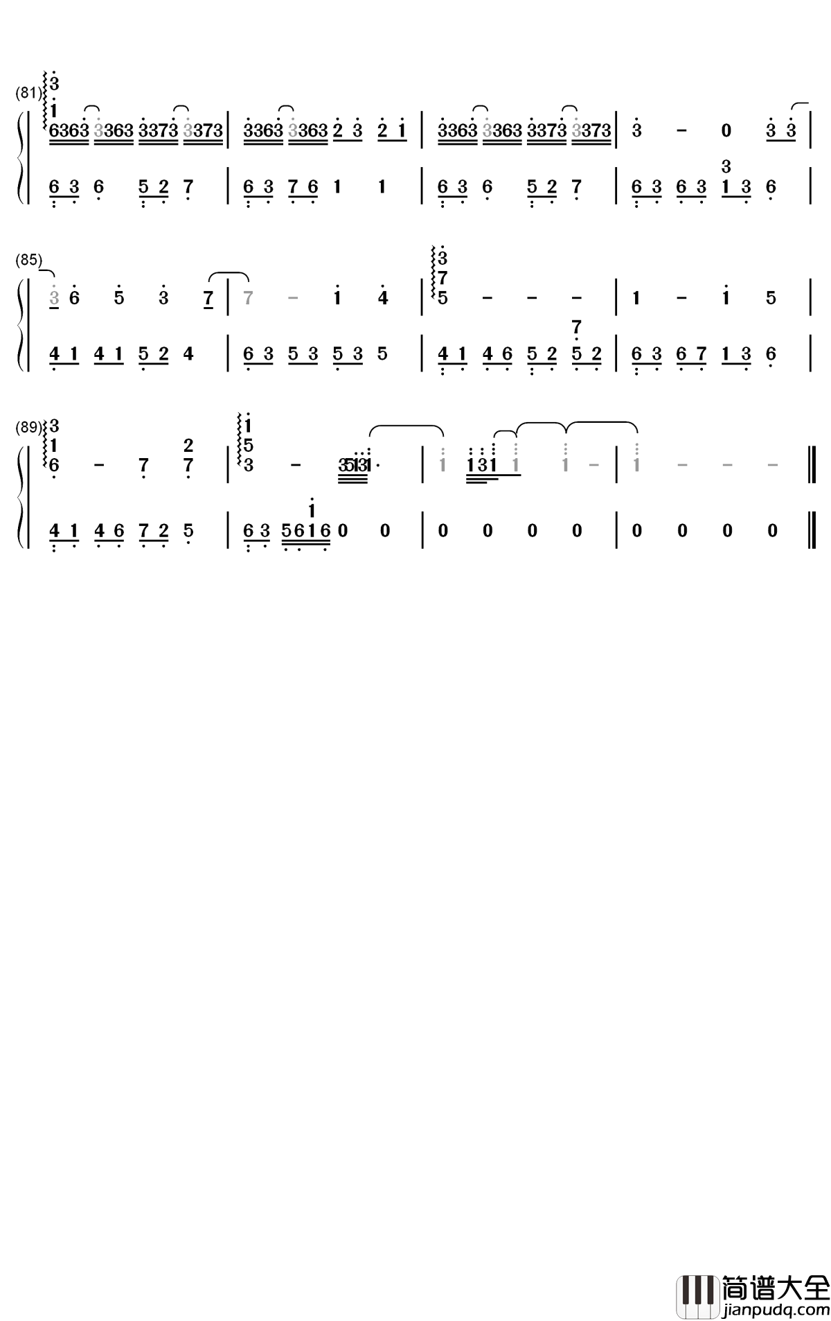 撒野钢琴简谱_数字双手_欸_61