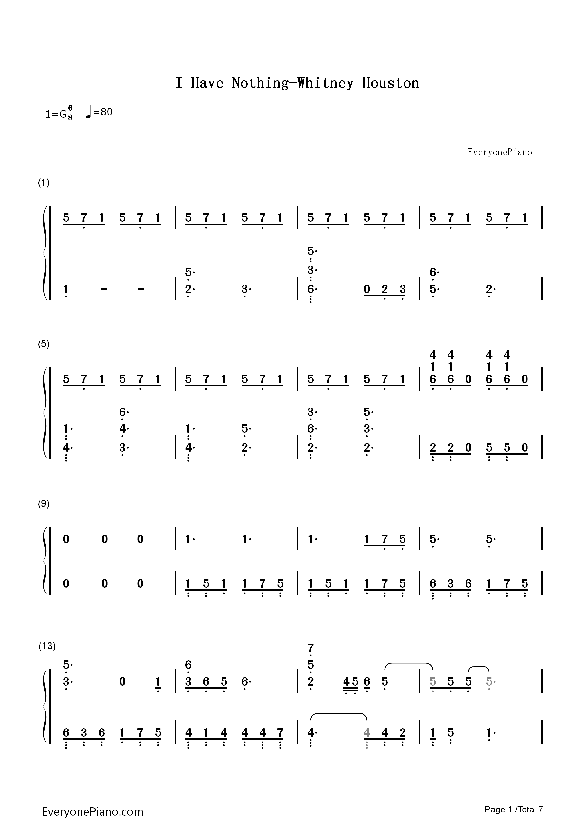 I_Have_Nothing钢琴简谱_Whitney_Houston演唱