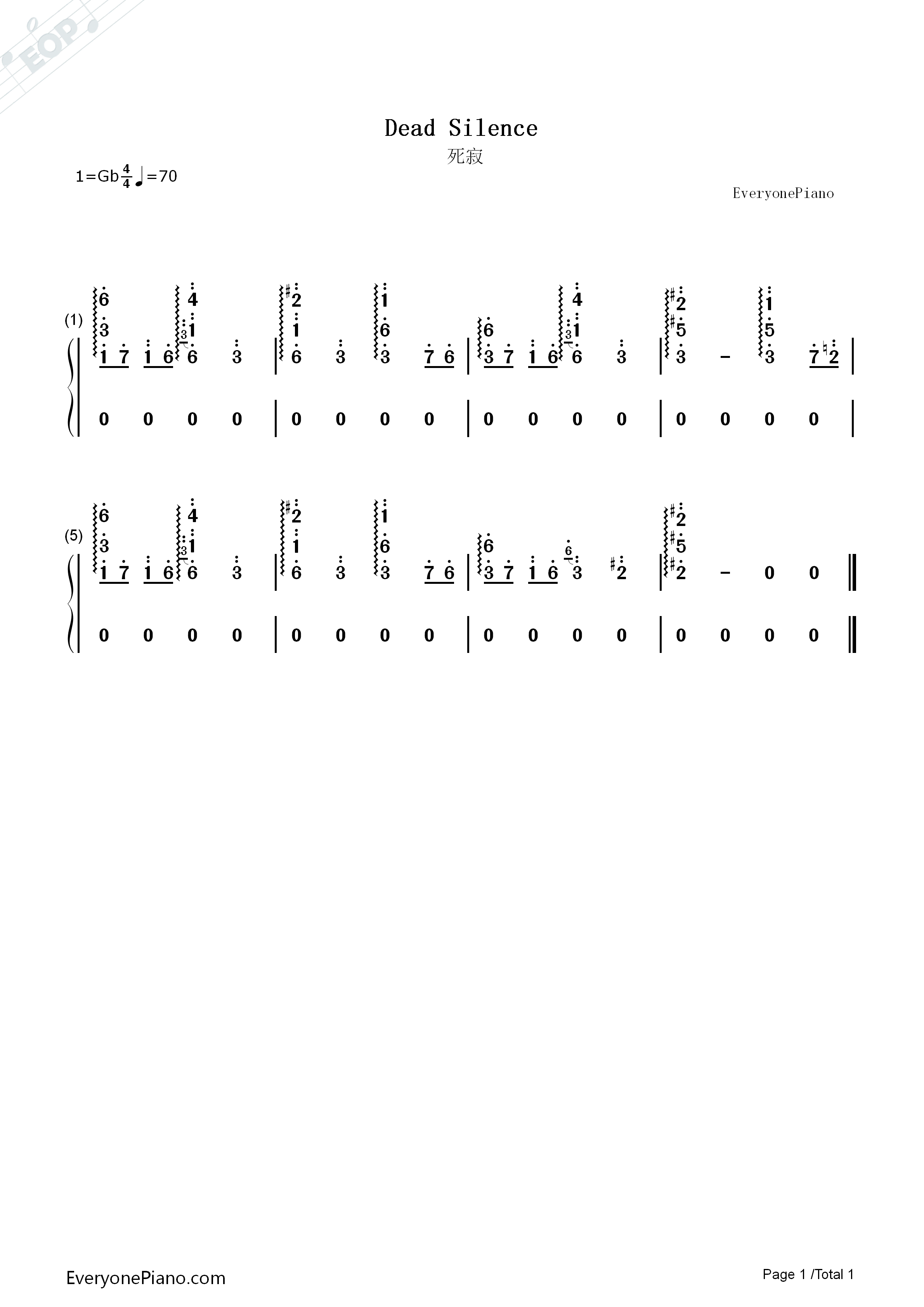 死寂主题曲前奏钢琴简谱_Charlie_Clouser演唱
