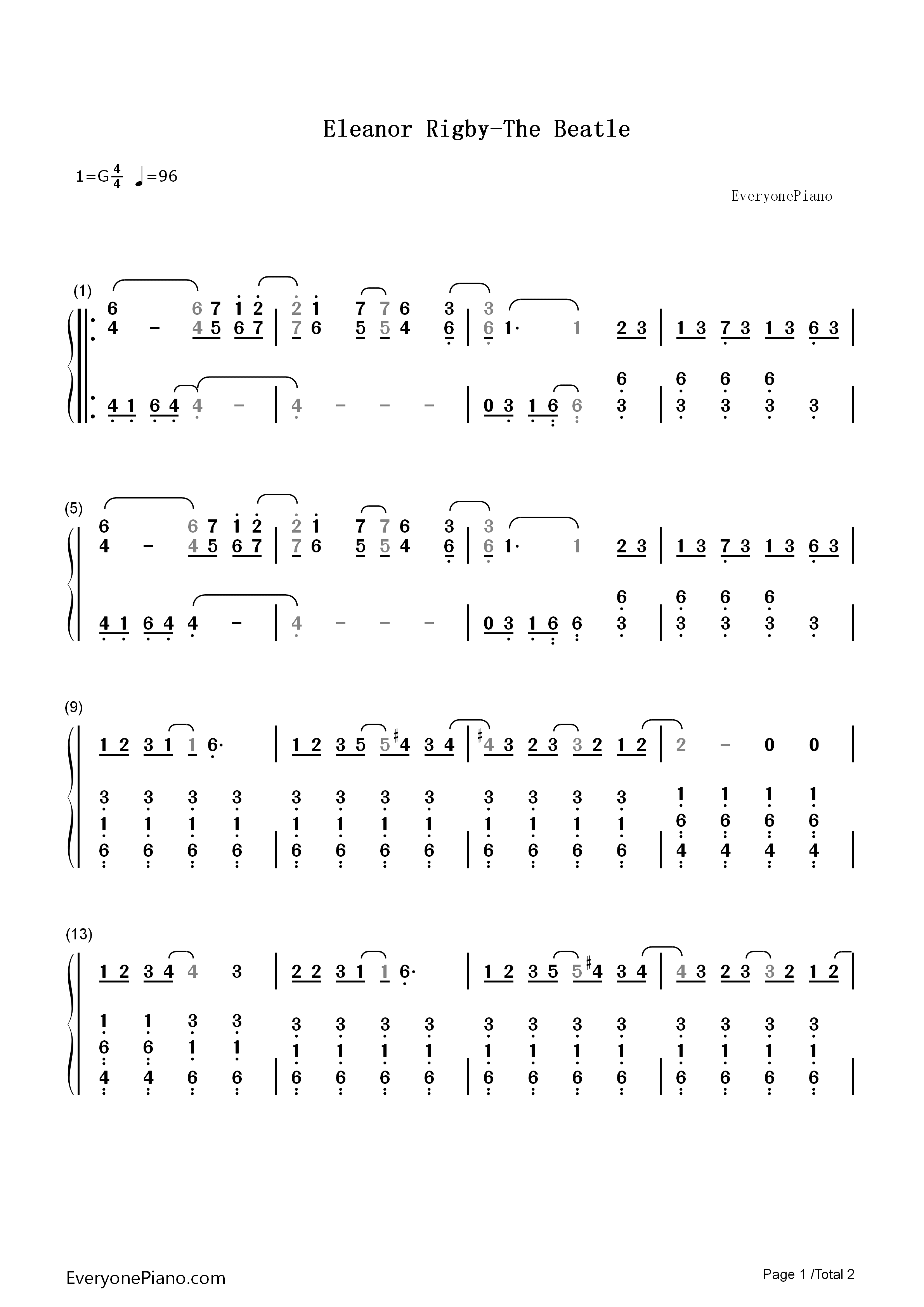 Eleanor_Rigby钢琴简谱_The_Beatles演唱