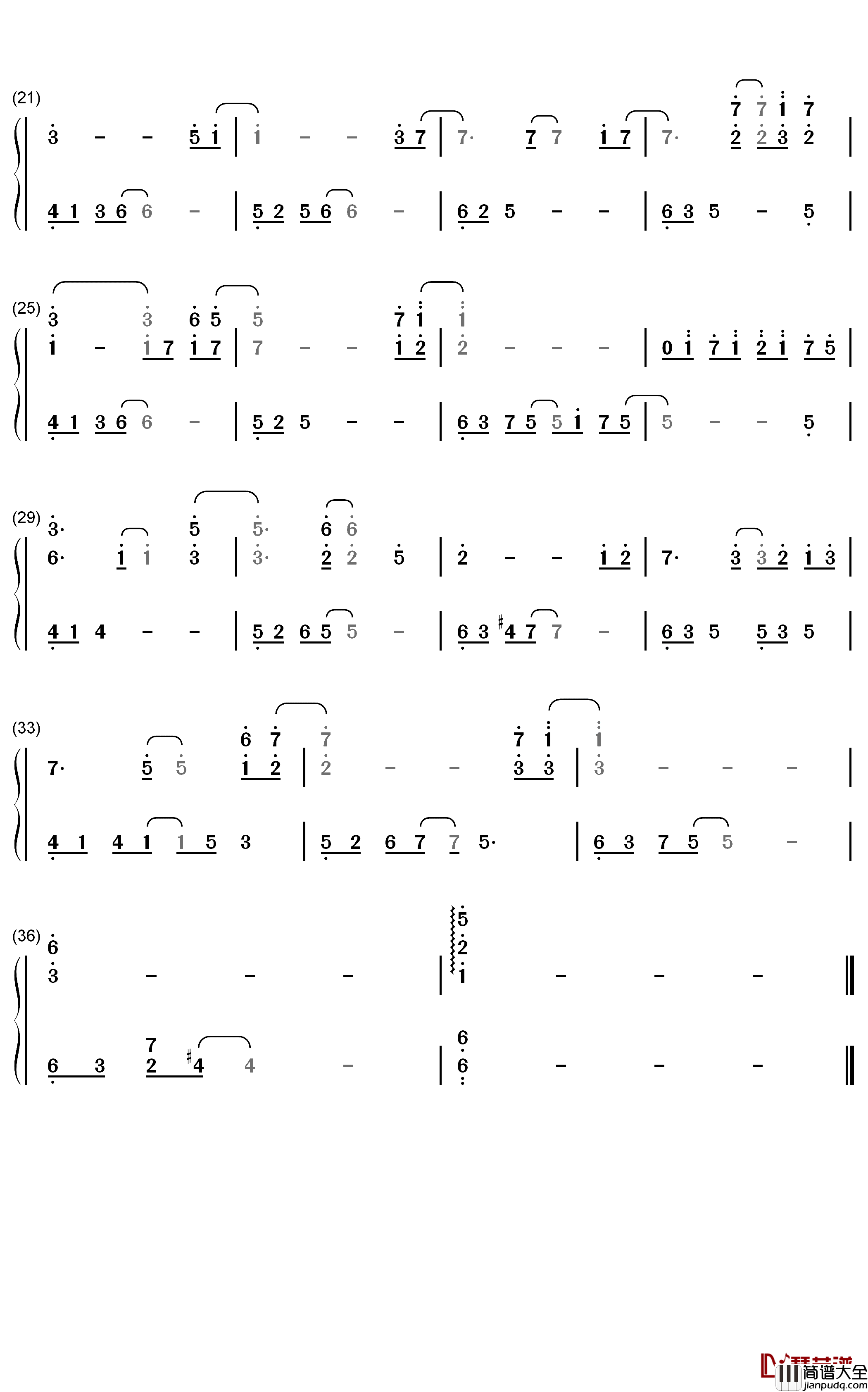 偏离钢琴简谱_数字双手_Elex