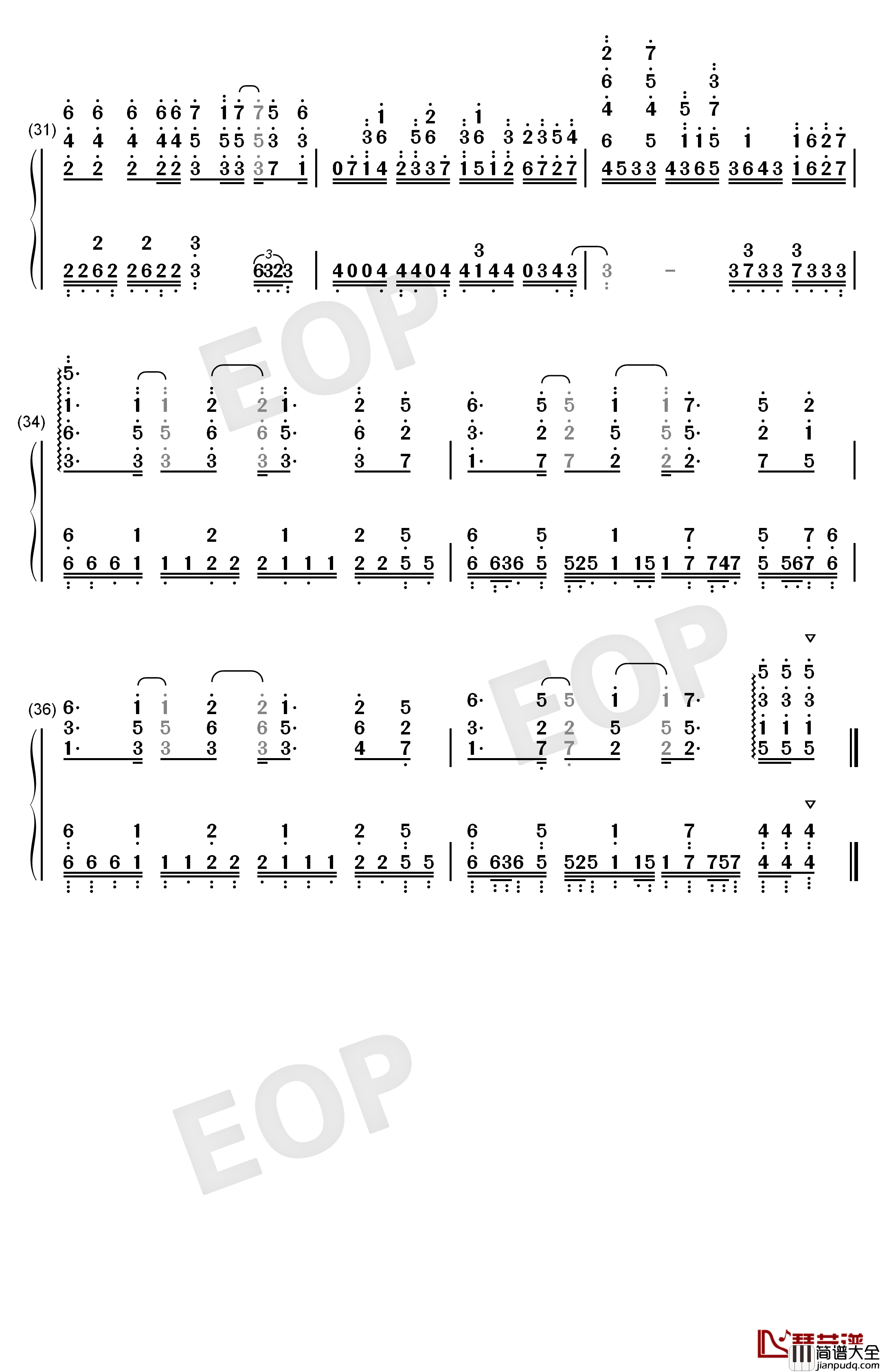 Resister钢琴简谱_数字双手_ASCA
