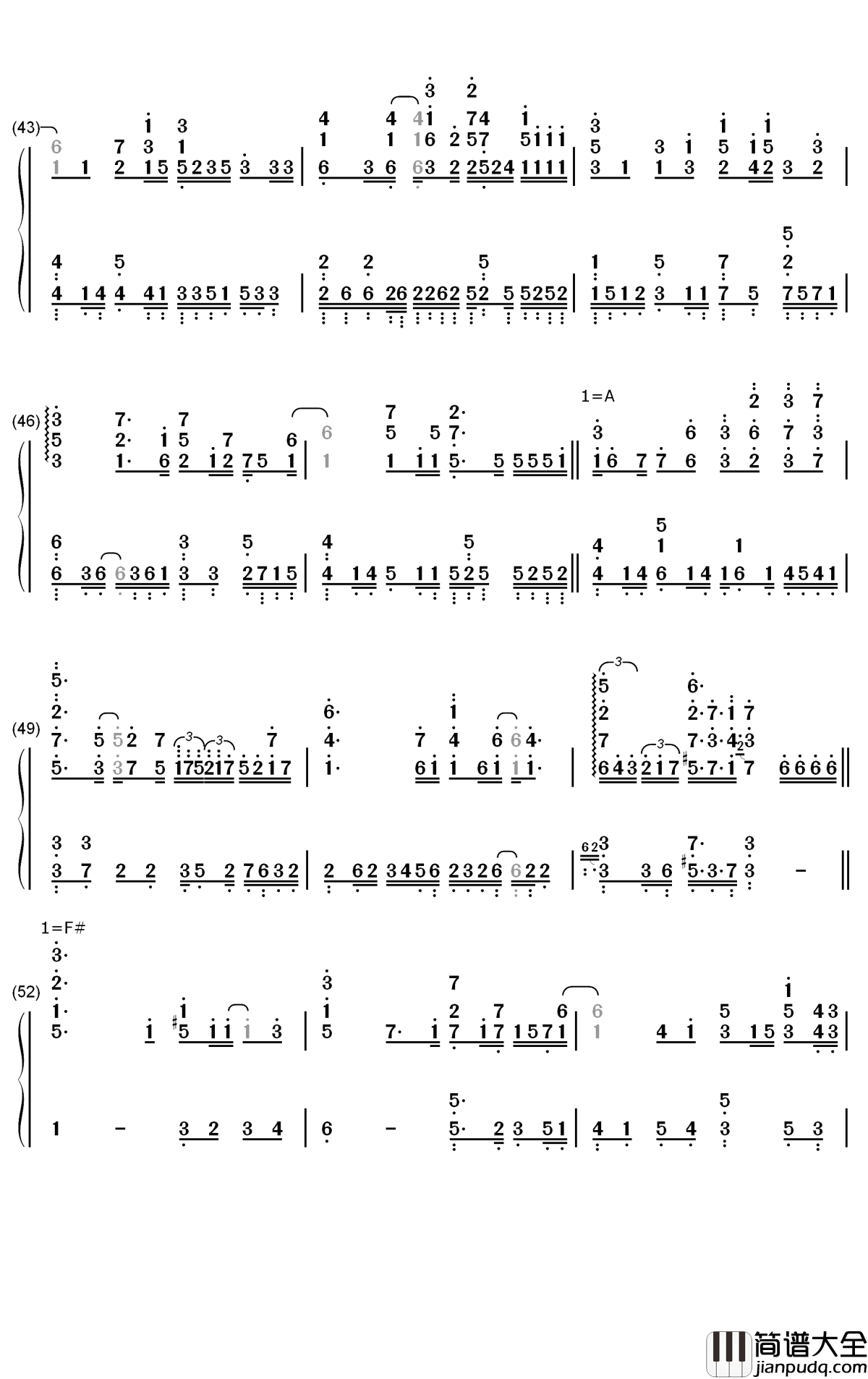后来遇见他钢琴简谱_数字双手_胡66