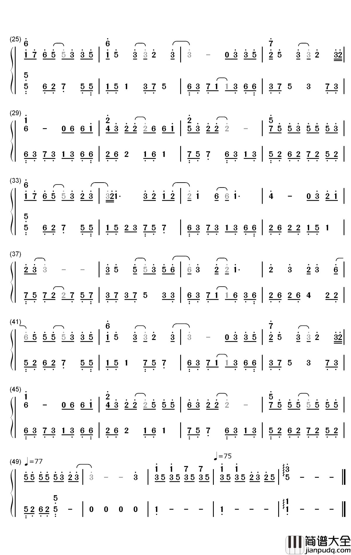 Last_Dance钢琴简谱_数字双手_伍佰