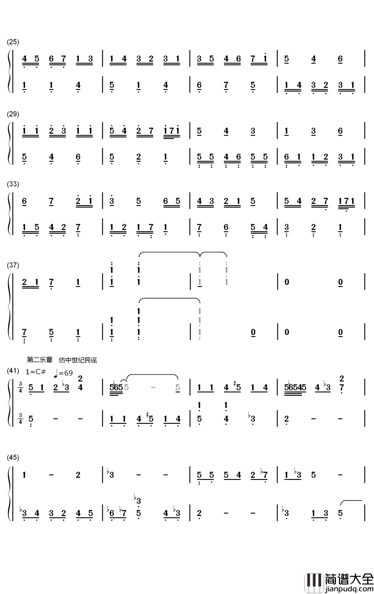 木毛组曲钢琴简谱_数字双手_IDW哒