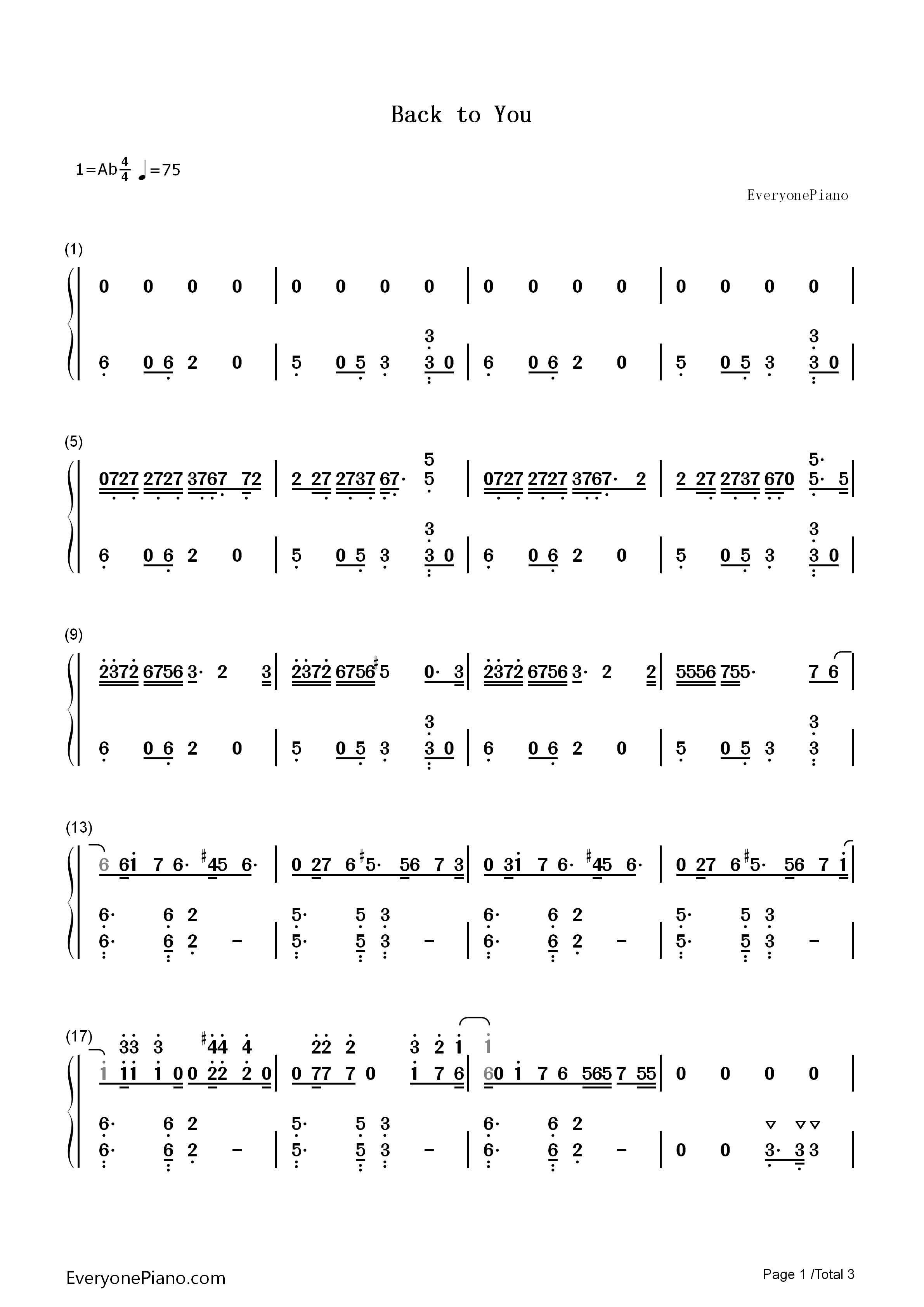 Back_to_You钢琴简谱_Louis_Tomlinson演唱